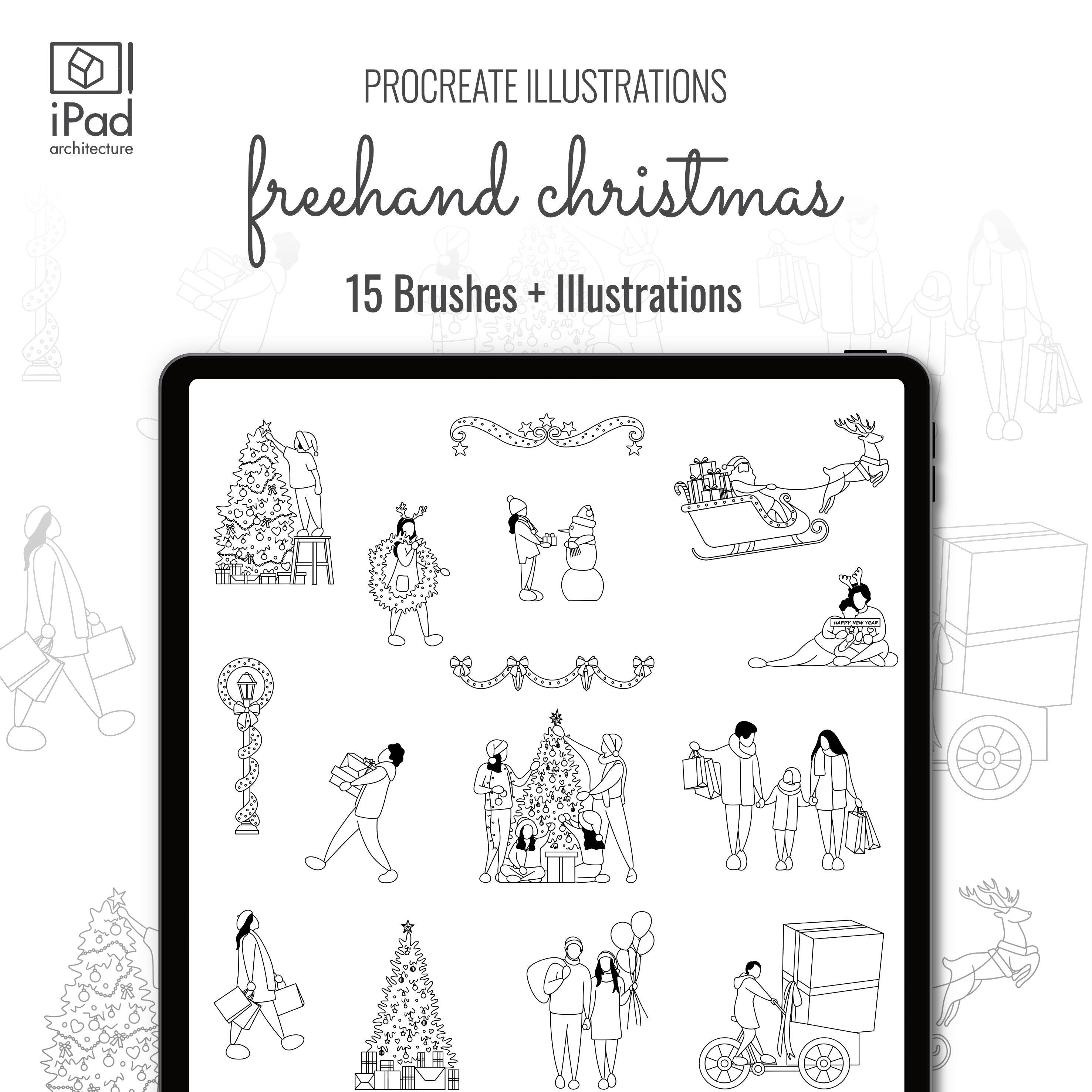 Free - Procreate Freehand Christmas Brushset & Illustrations PNG - Toffu Co