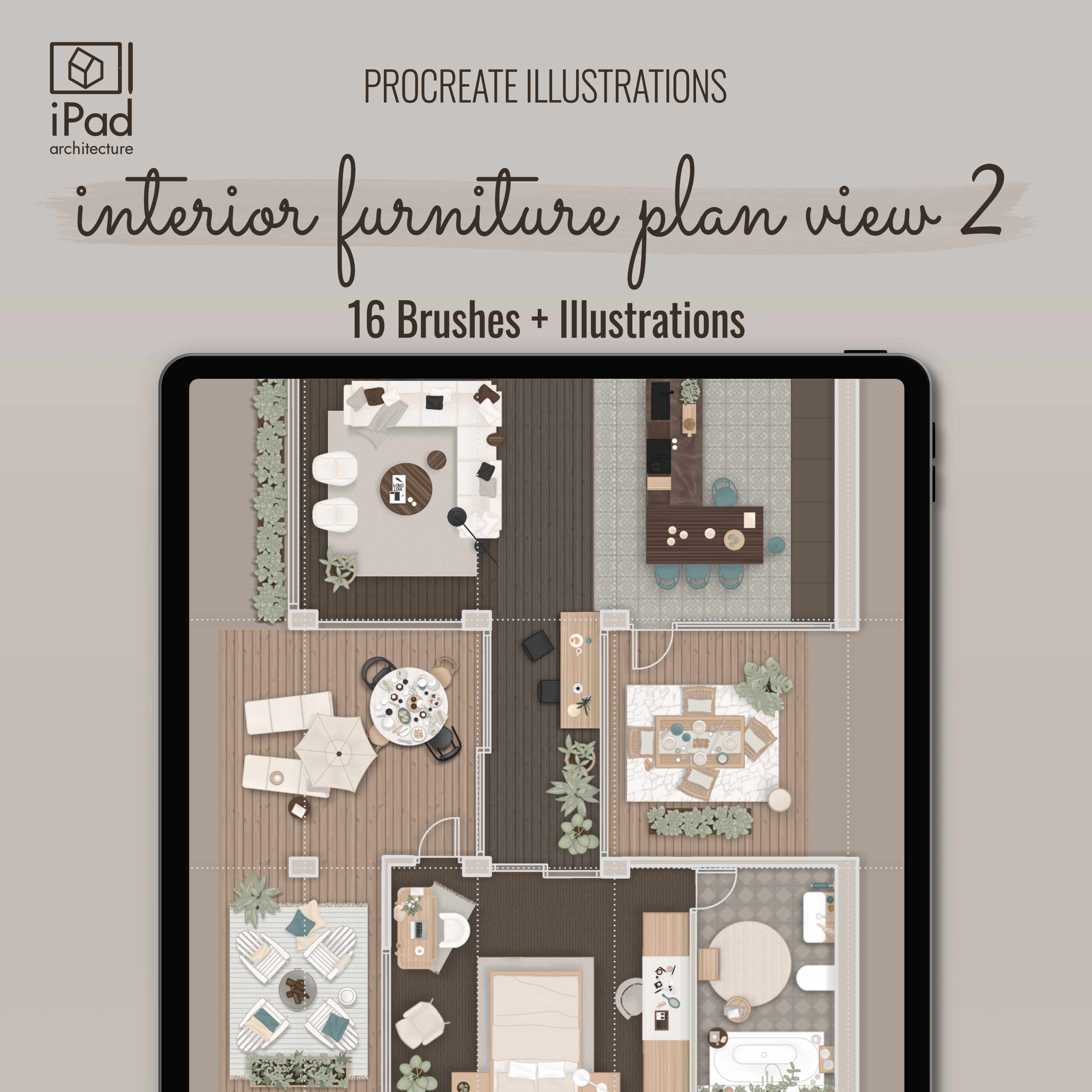 Procreate Interior Furniture Plan View Brushset & Illustrations 2 PNG - Toffu Co