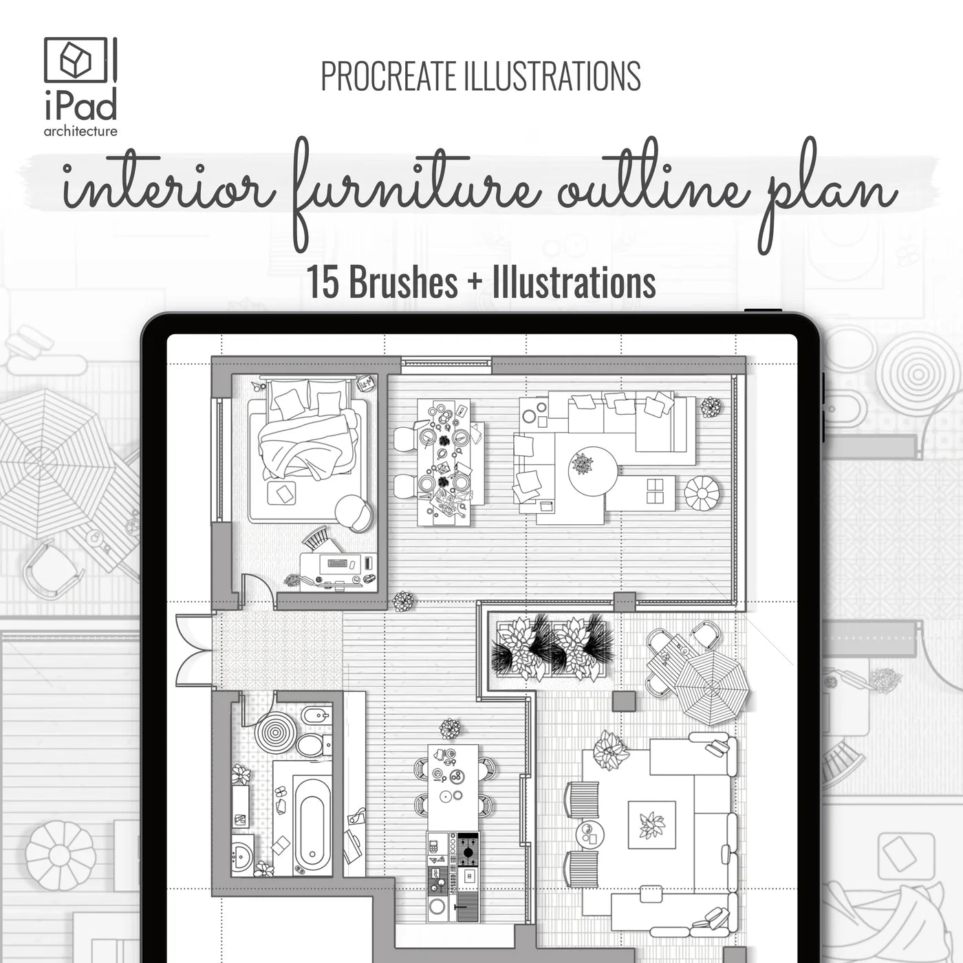 Procreate Illustrations Outline Furniture Bundle PNG - Toffu Co