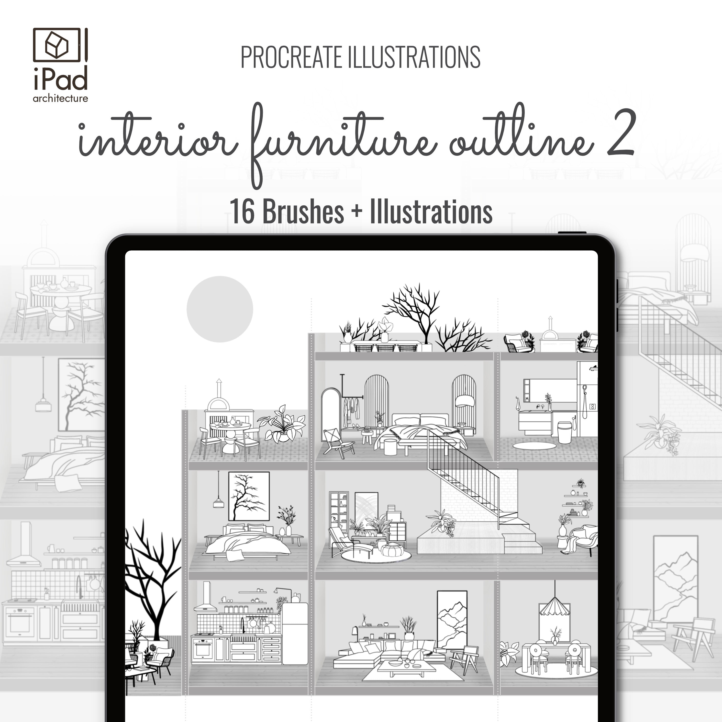 Procreate Outline Furniture Brushset & Illustrations 2 PNG - Toffu Co