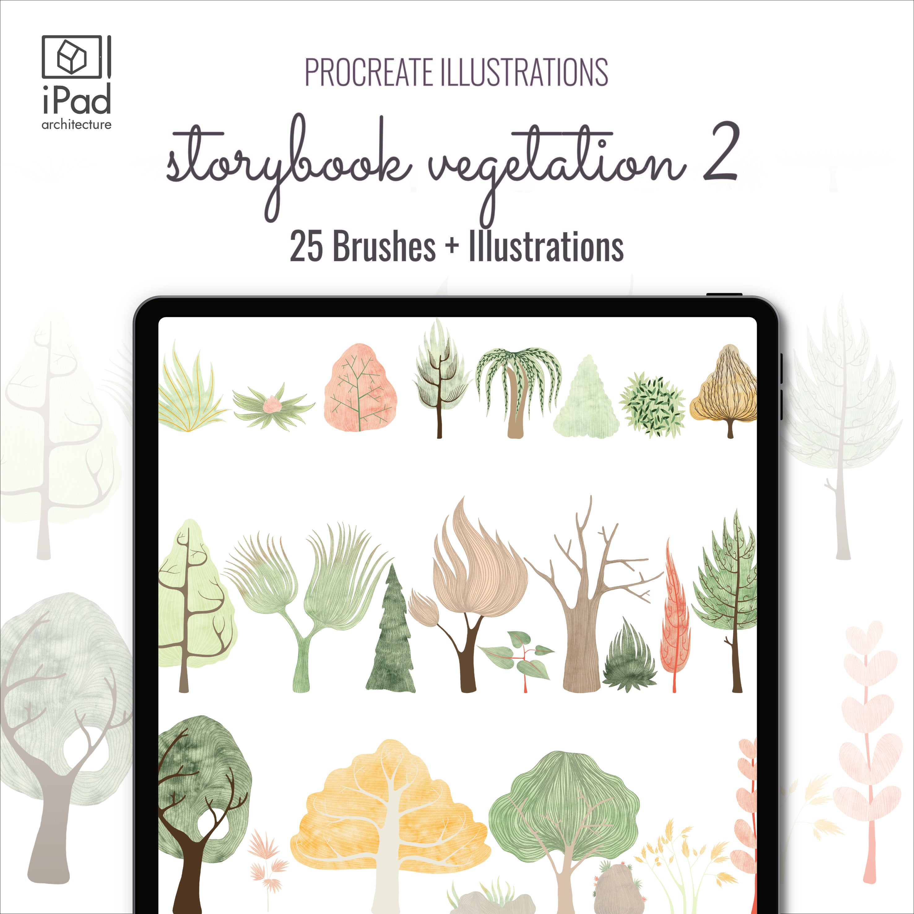 Procreate Storybook Vegetation Brushset & Illustrations 2 PNG - Toffu Co