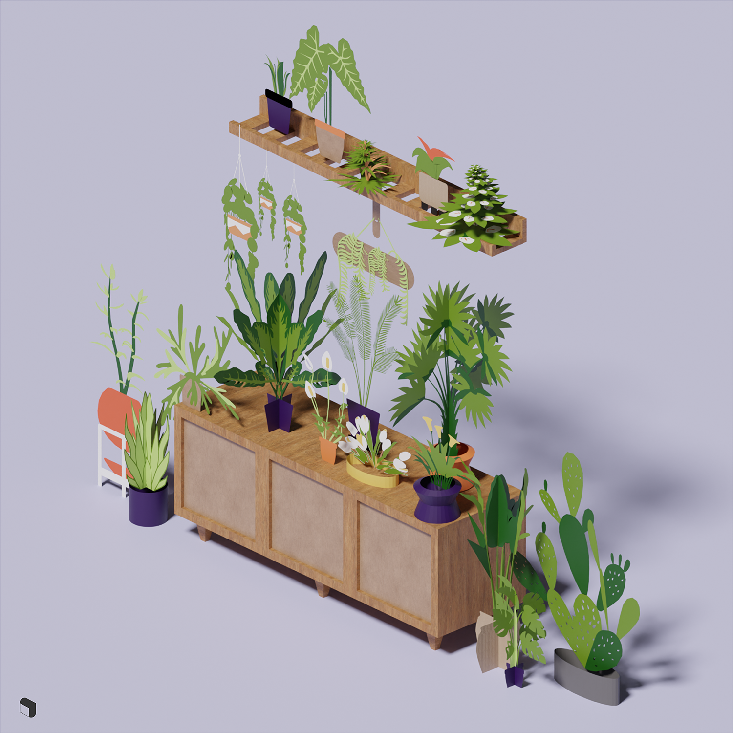 3D Model Cardboard Potted Plants PNG - Toffu Co