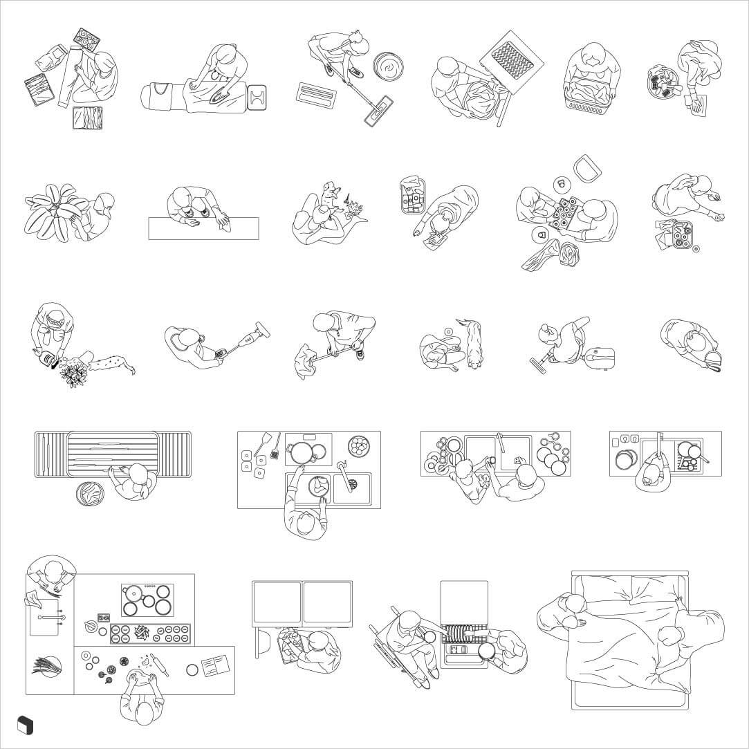 Cad House Chores People Top View Digital Artwork drawings | Toffu Co