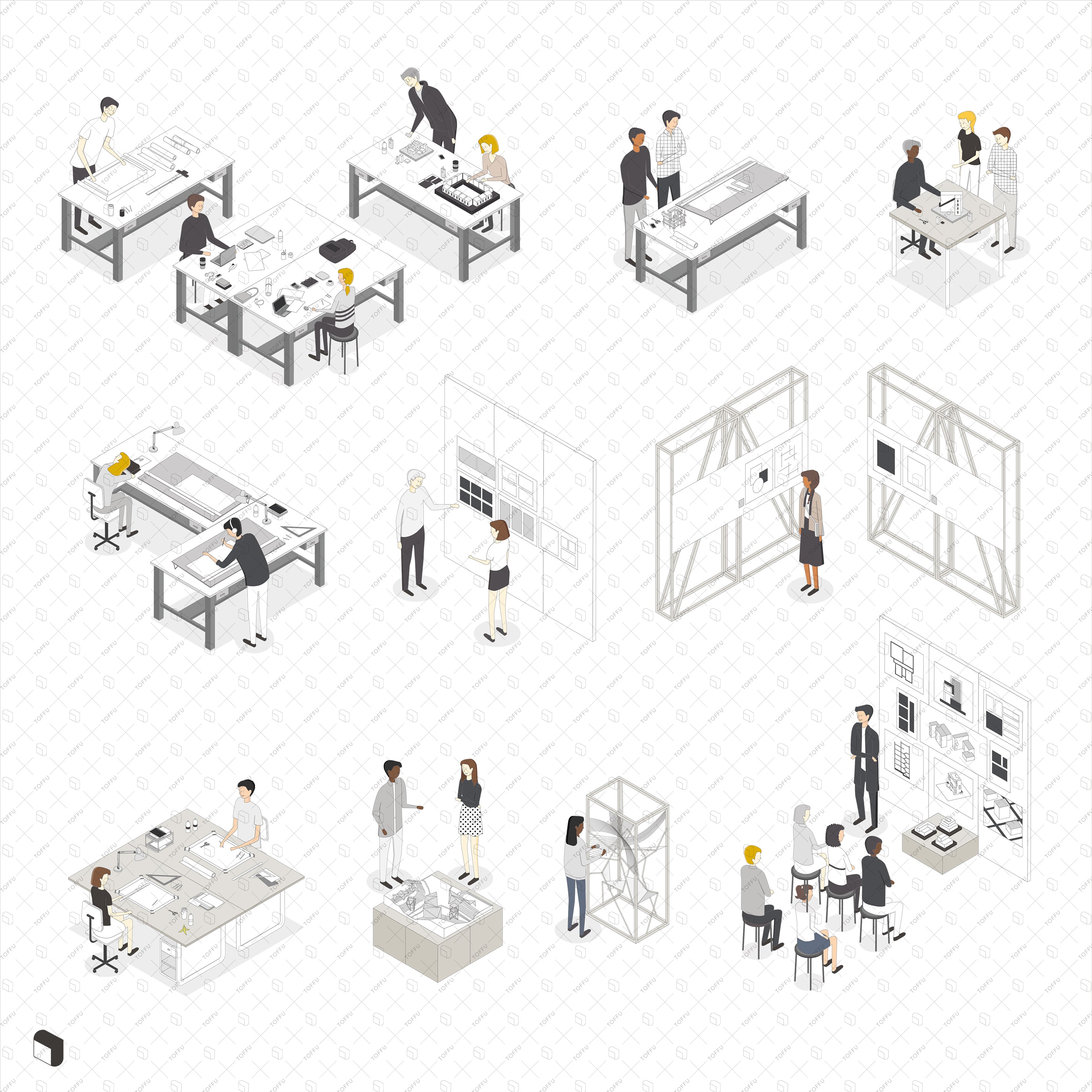 Axonometric School Bundle PNG - Toffu Co