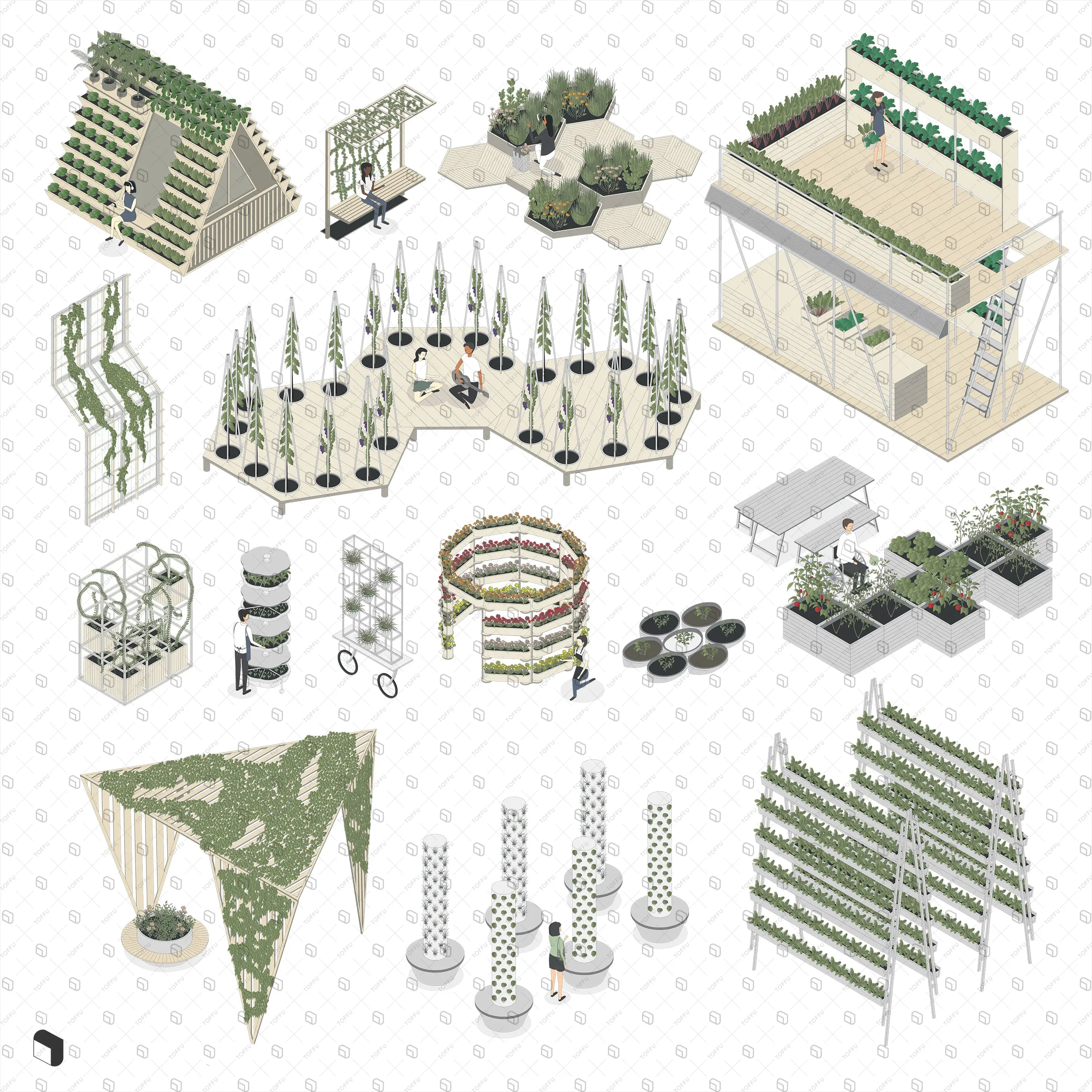 Axonometric Urban Farm Toffu Co