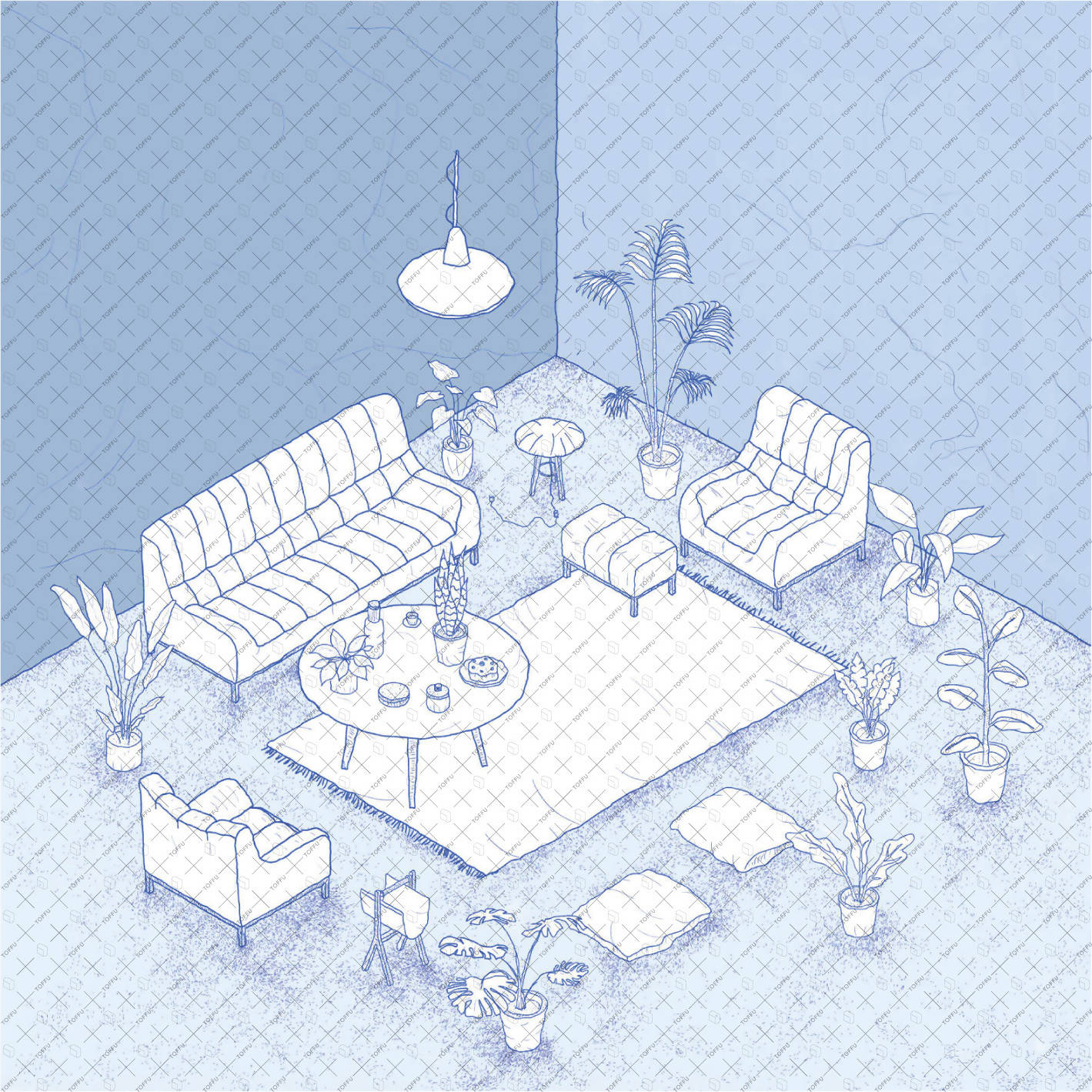 Illustration Hand-Drawn Style,Isometric Living Room PNG - Toffu Co
