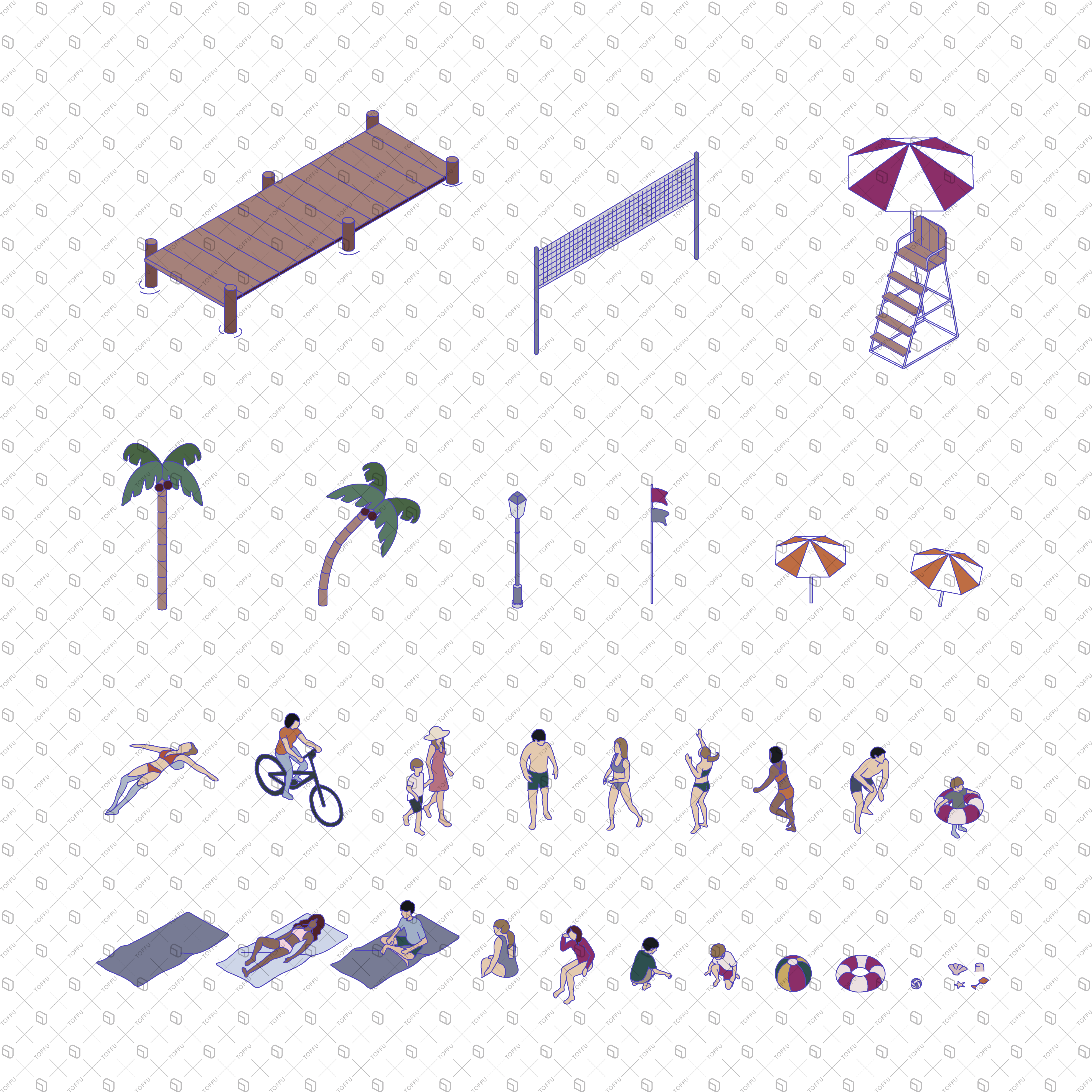 Axonometric People Beach Day PNG - Toffu Co