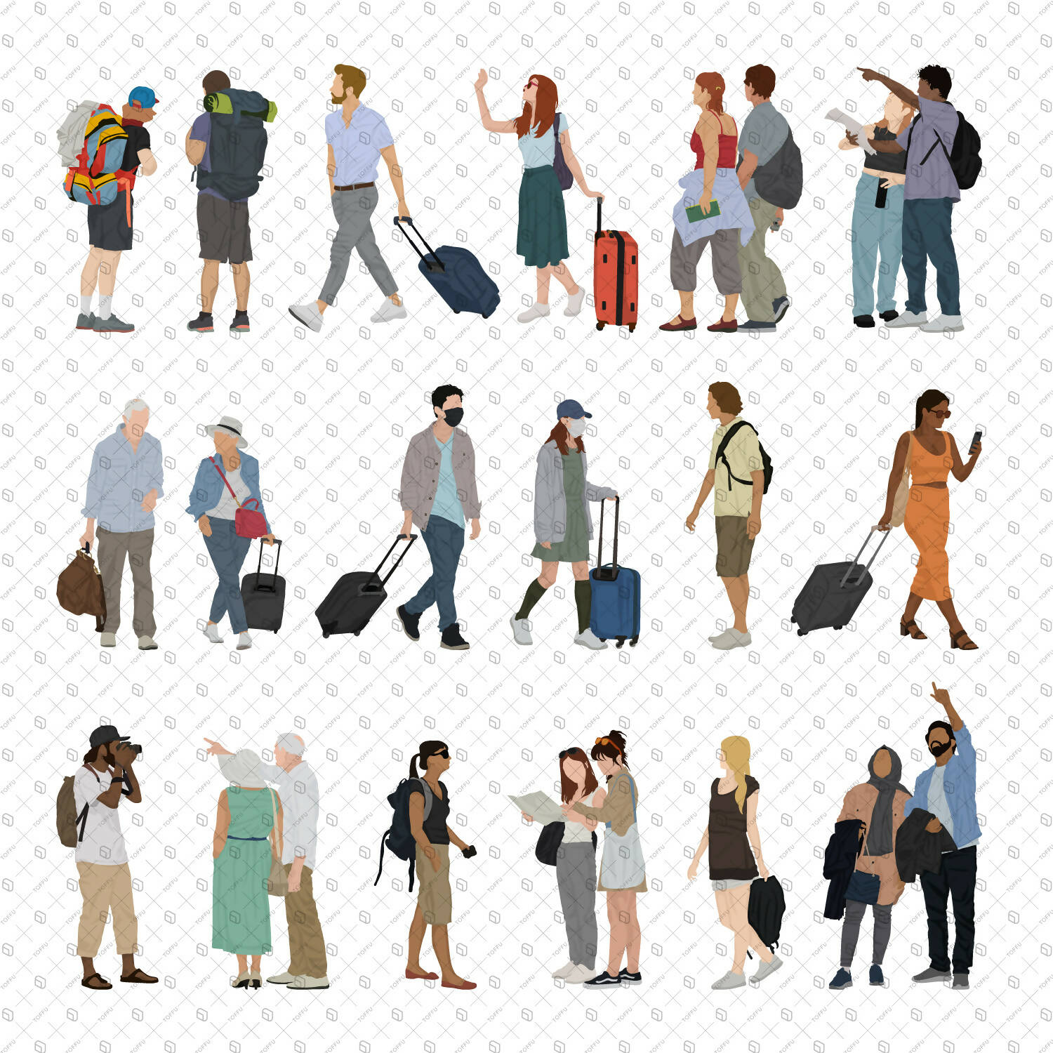 Flat Vector Tourist People PNG - Toffu Co