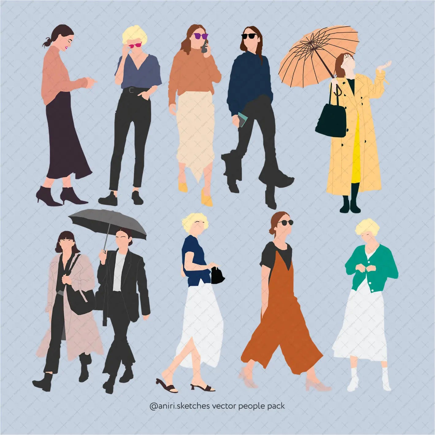 Flat Vector People Pack "Girls" PNG - Toffu Co