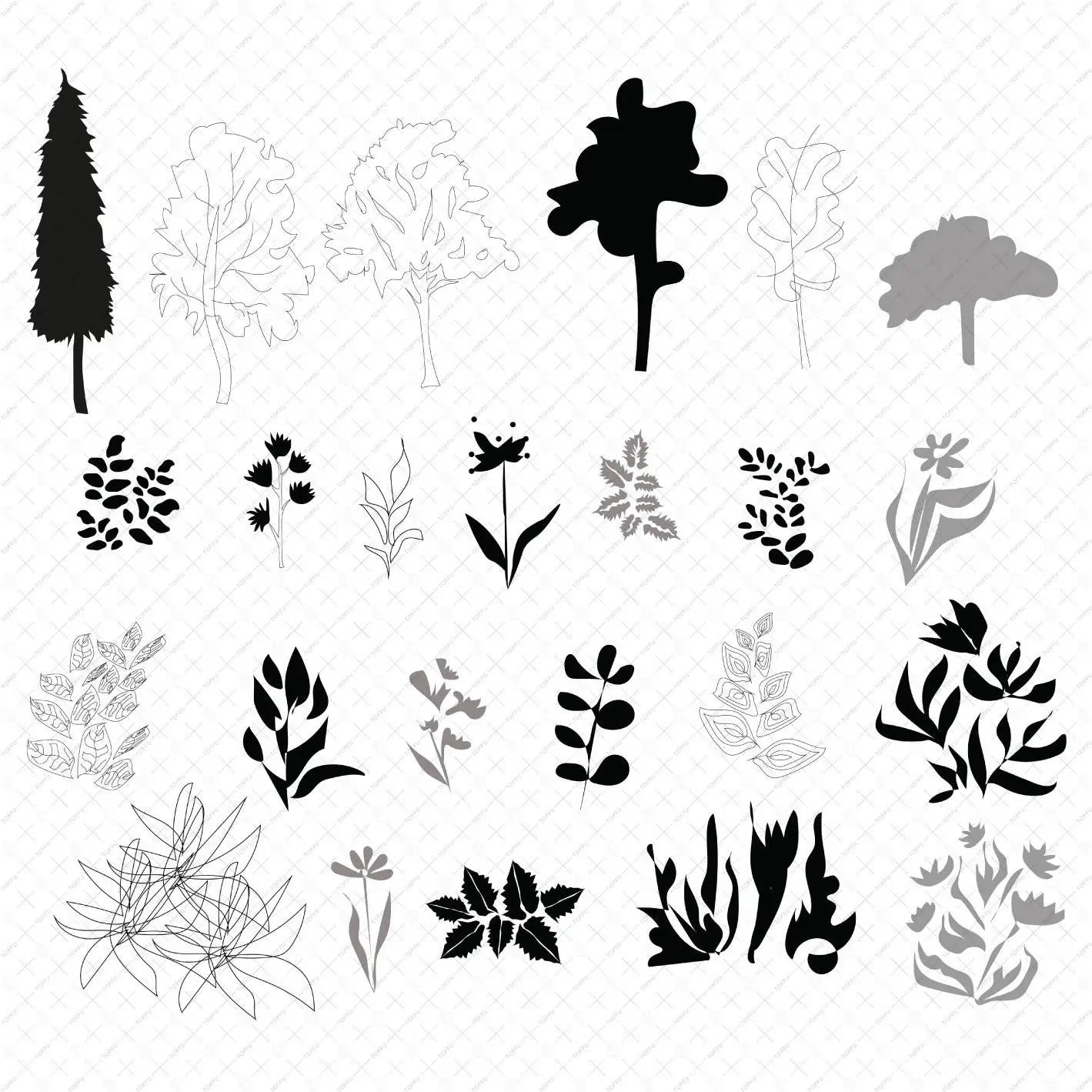 Flat Vector Abstract Vegetation - Trees And Plants PNG - Toffu Co