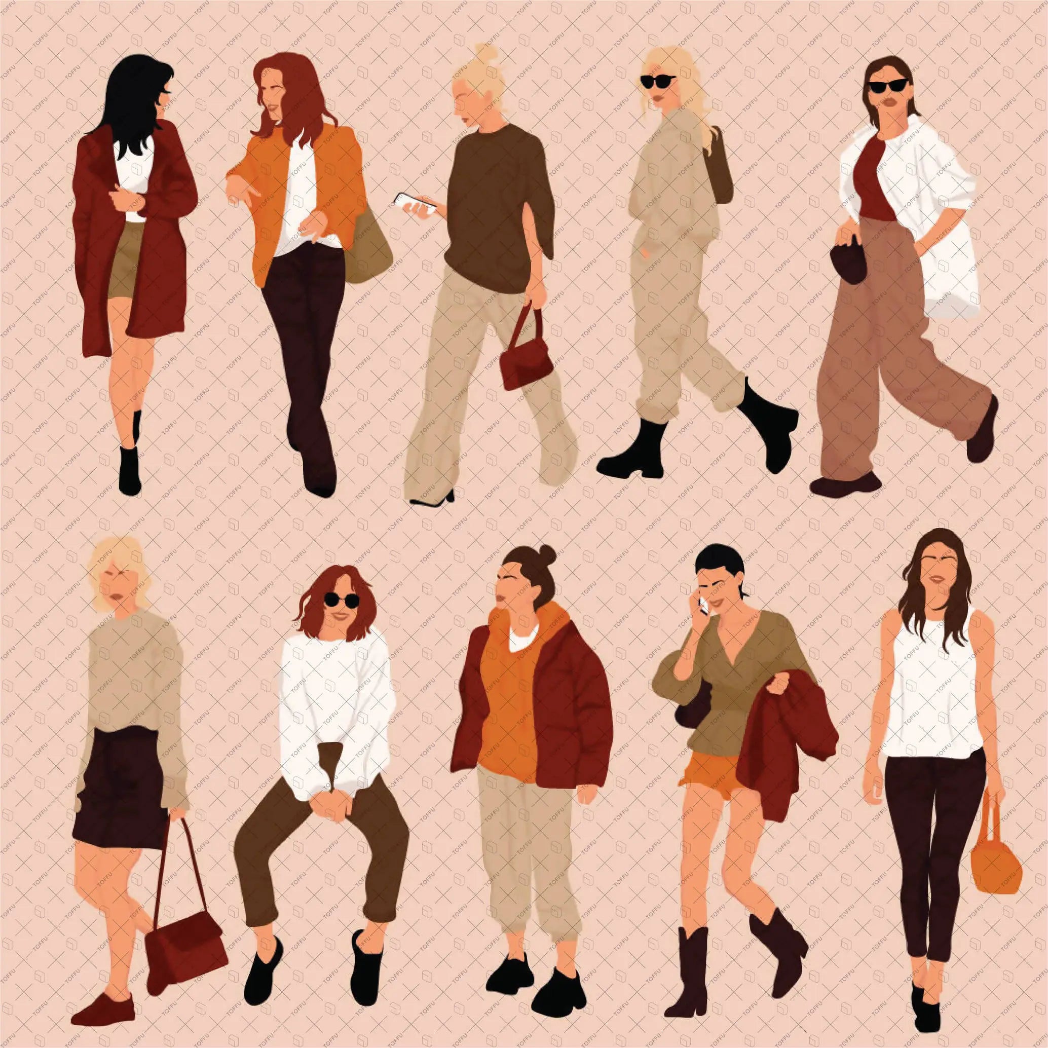 Flat Vector Stylish Girls PNG - Toffu Co