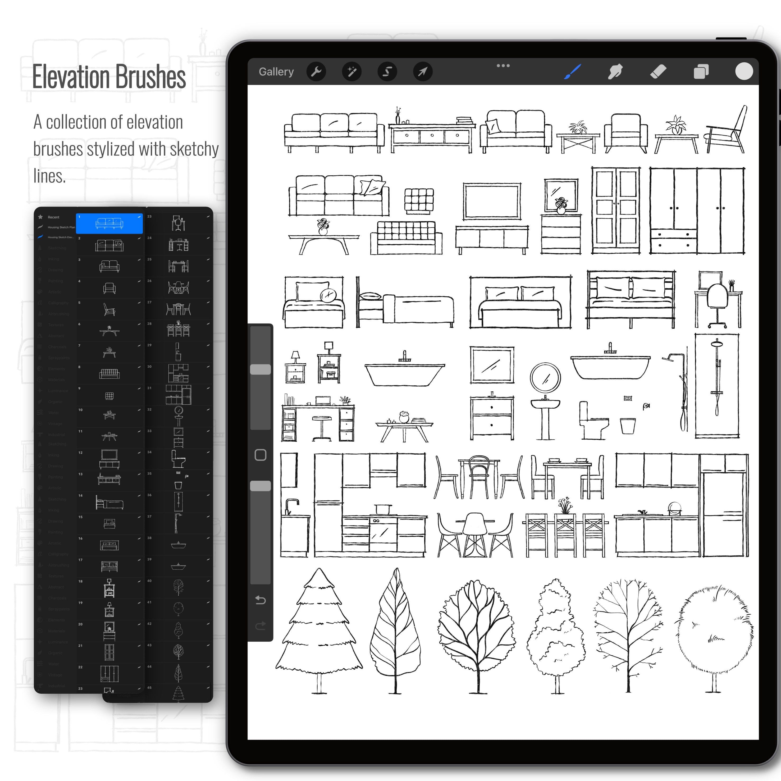 Procreate Housing Sketch Brushset PNG - Toffu Co