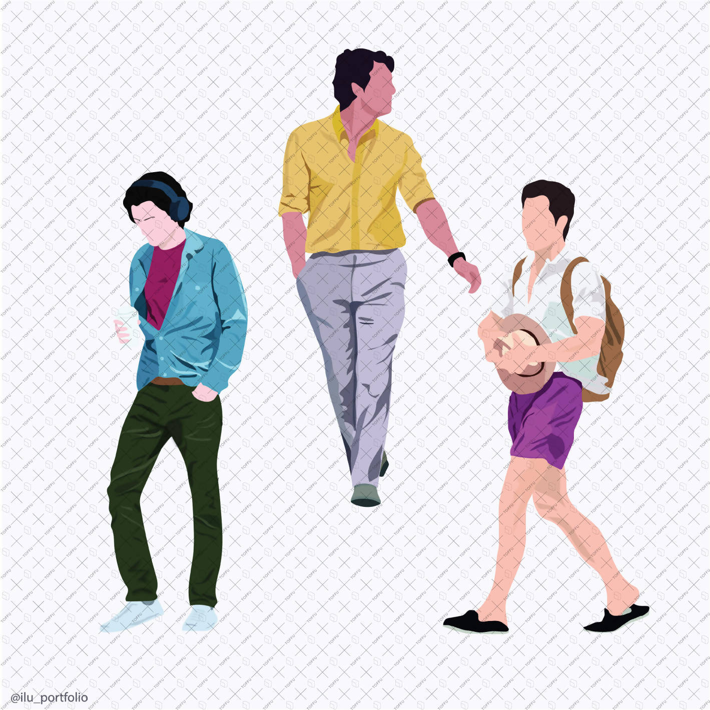 Flat Vector Actors Walking - Mini Pack PNG - Toffu Co