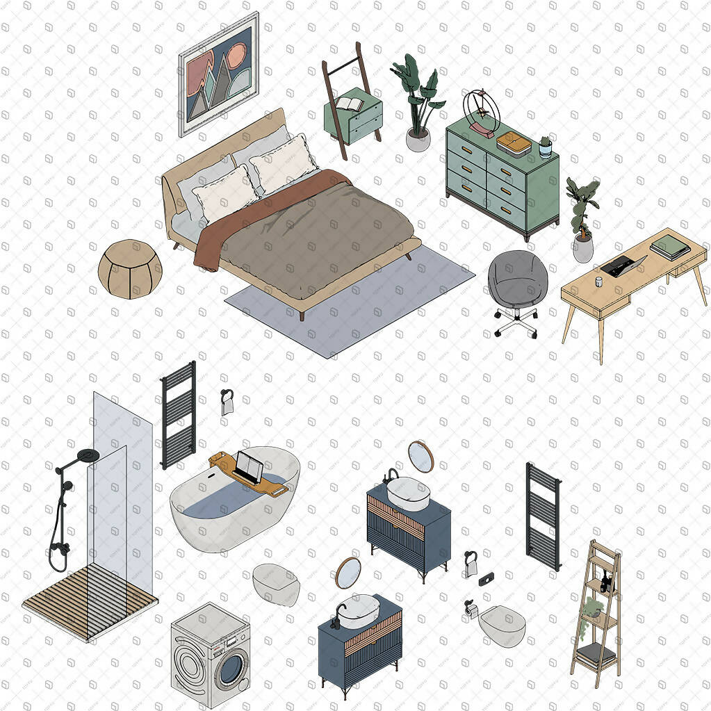 Axonometric Home Furniture PNG - Toffu Co