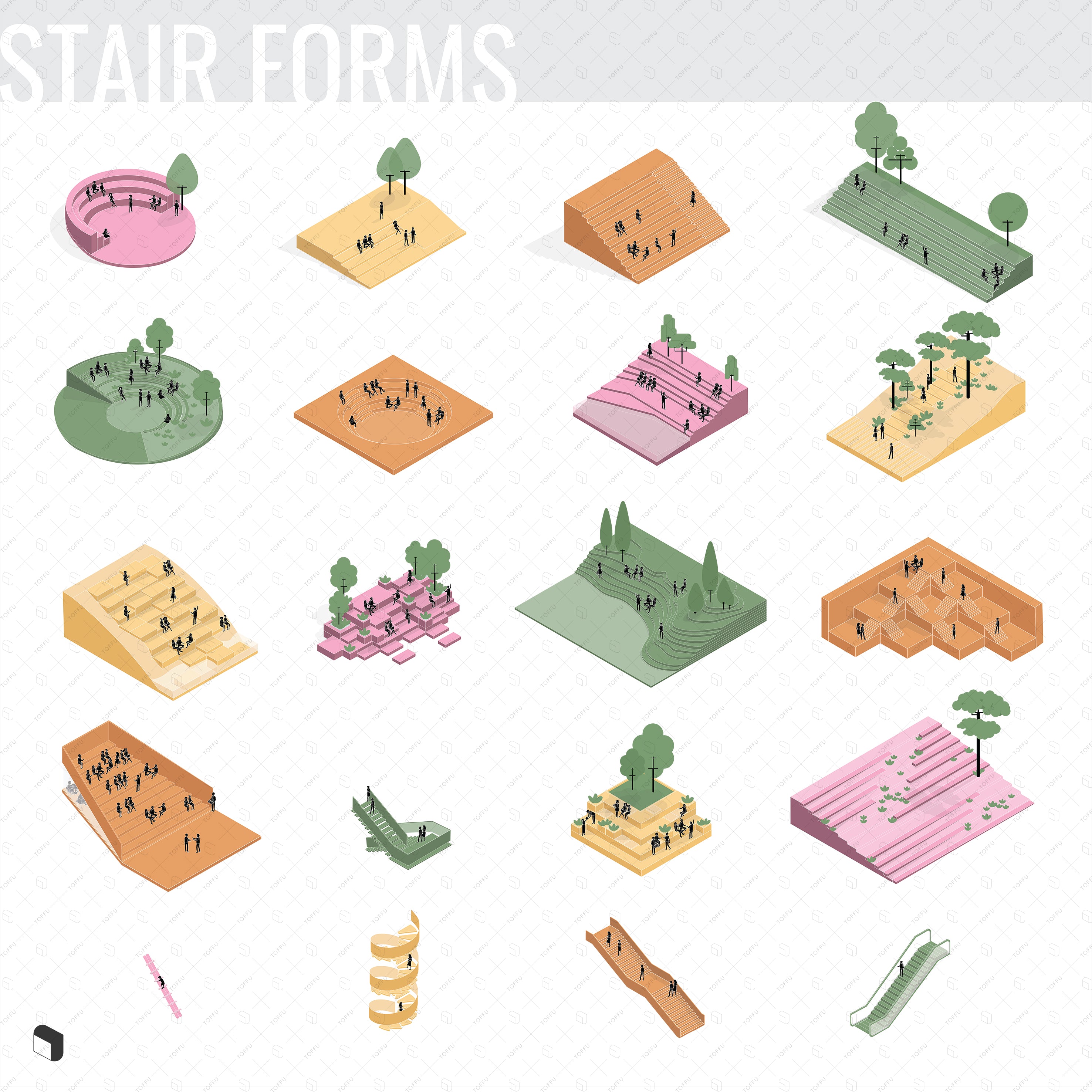 Axonometric Diagram Stair Forms PNG - Toffu Co