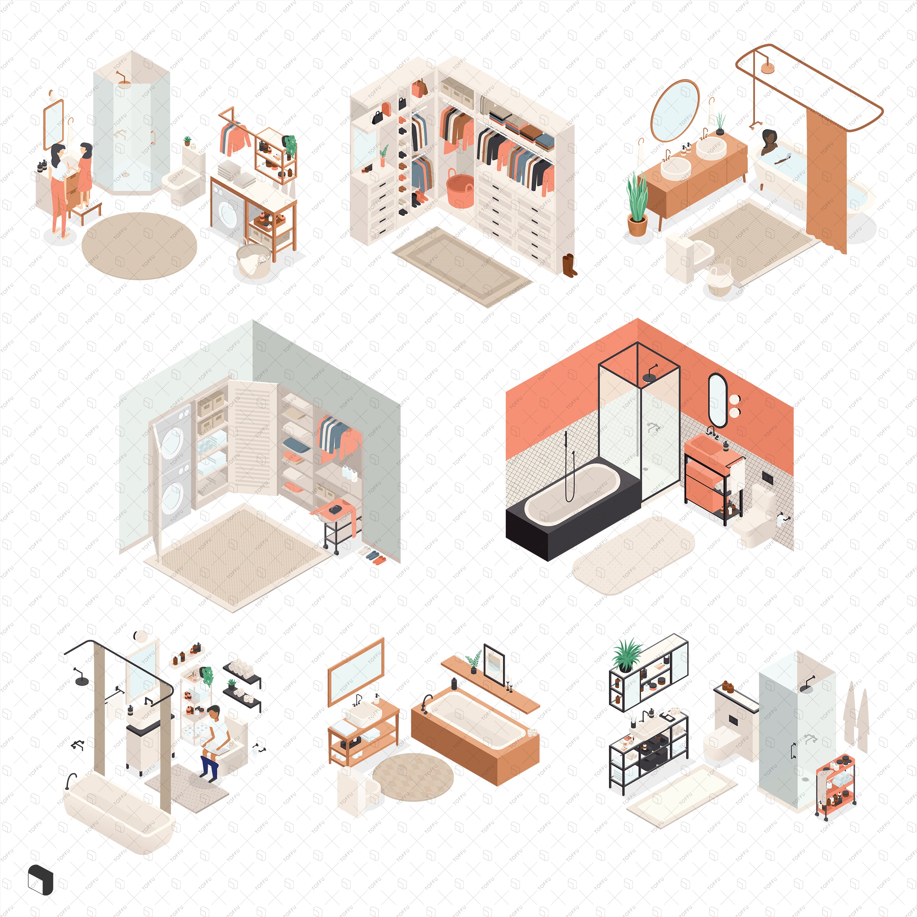 Axonometric Bathroom Furniture PNG - Toffu Co