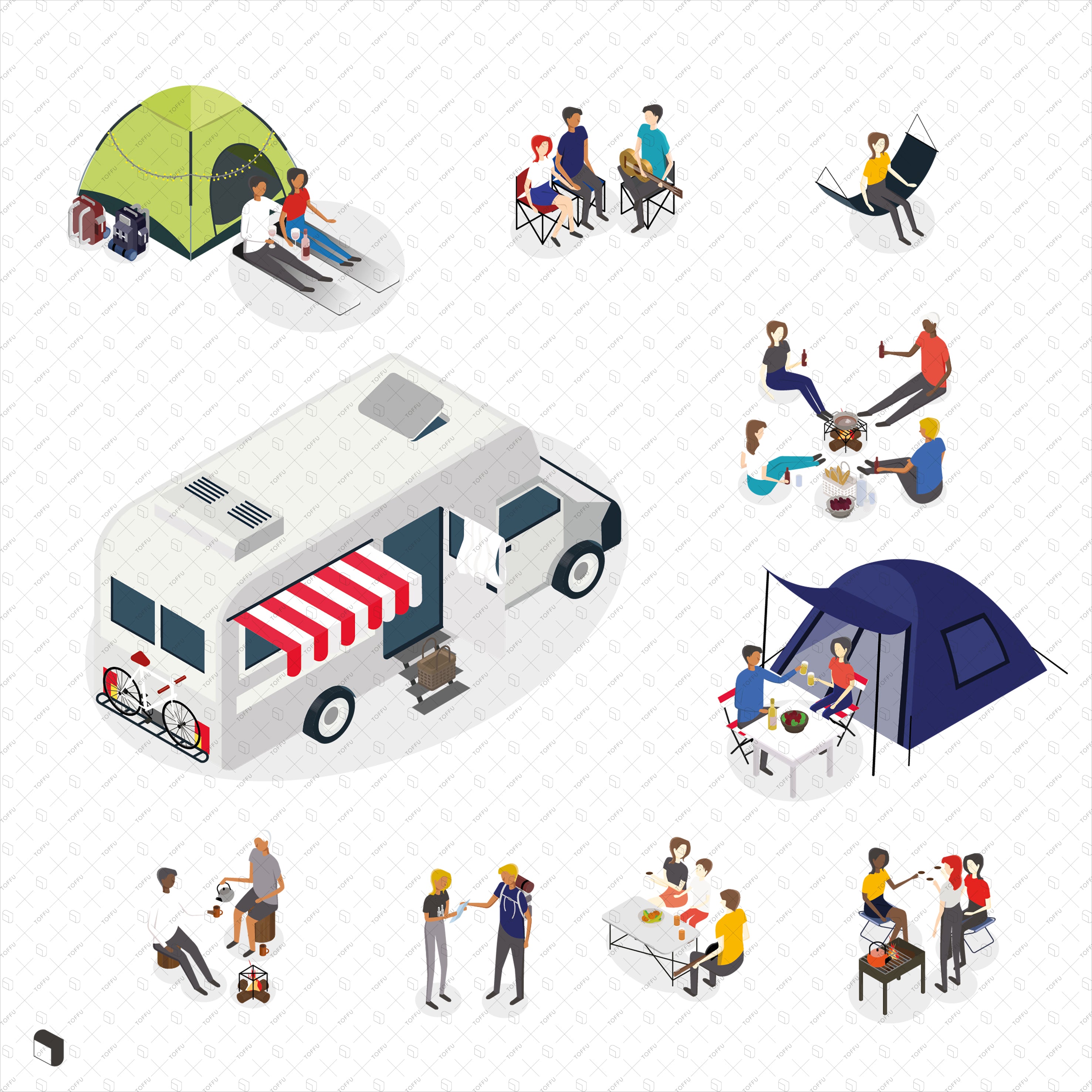 Axonometric Camping People PNG - Toffu Co