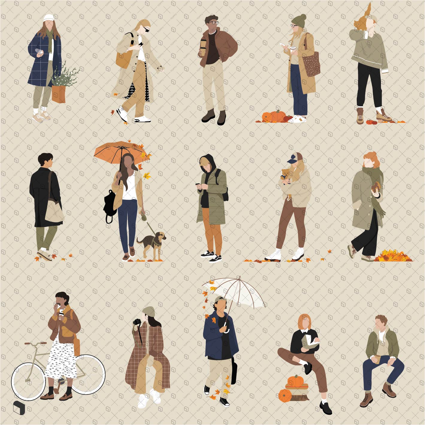 Flat Vector Autumn People 3 PNG - Toffu Co