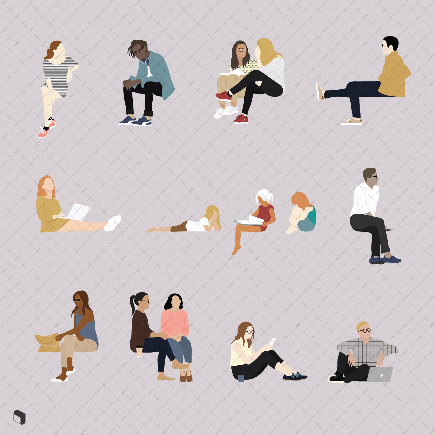 Flat Vector People Sitting 3 - Toffu Co