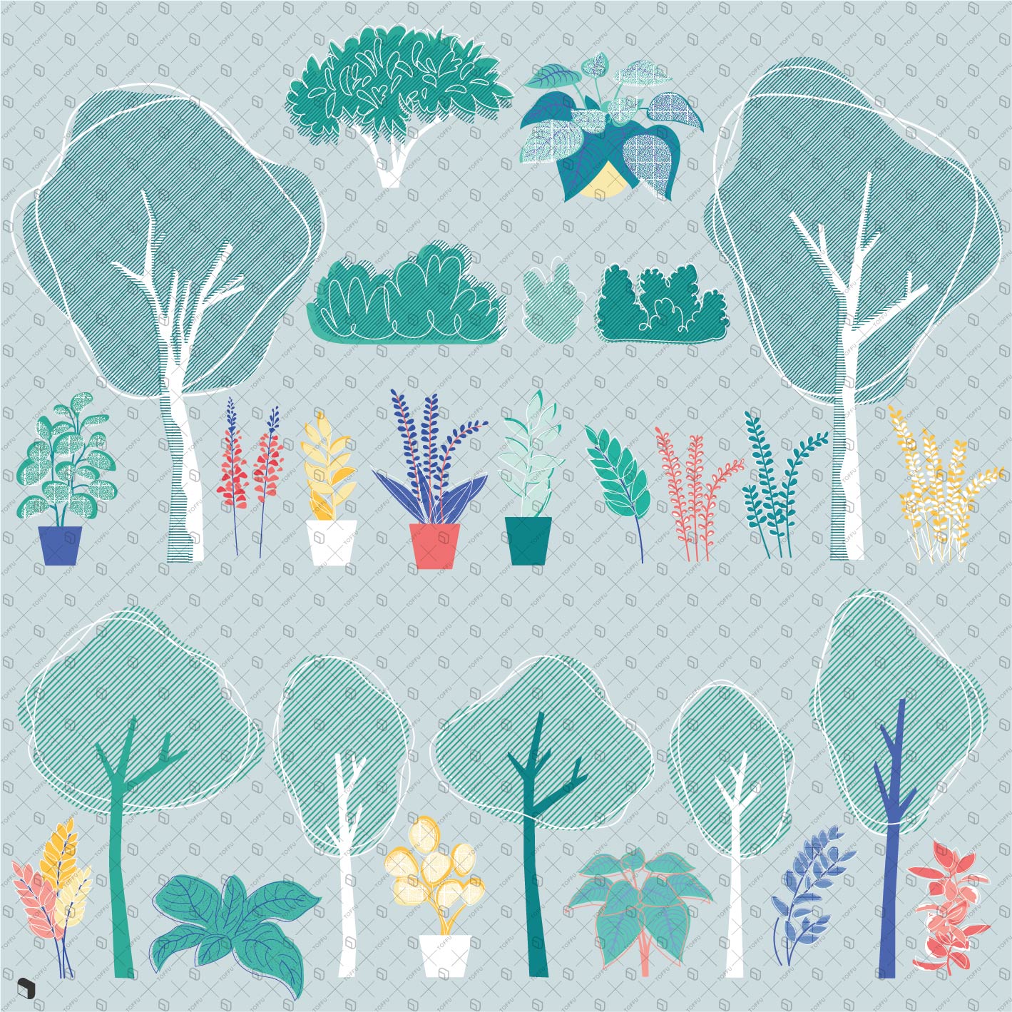 Flat Vector Colored Plants PNG - Toffu Co