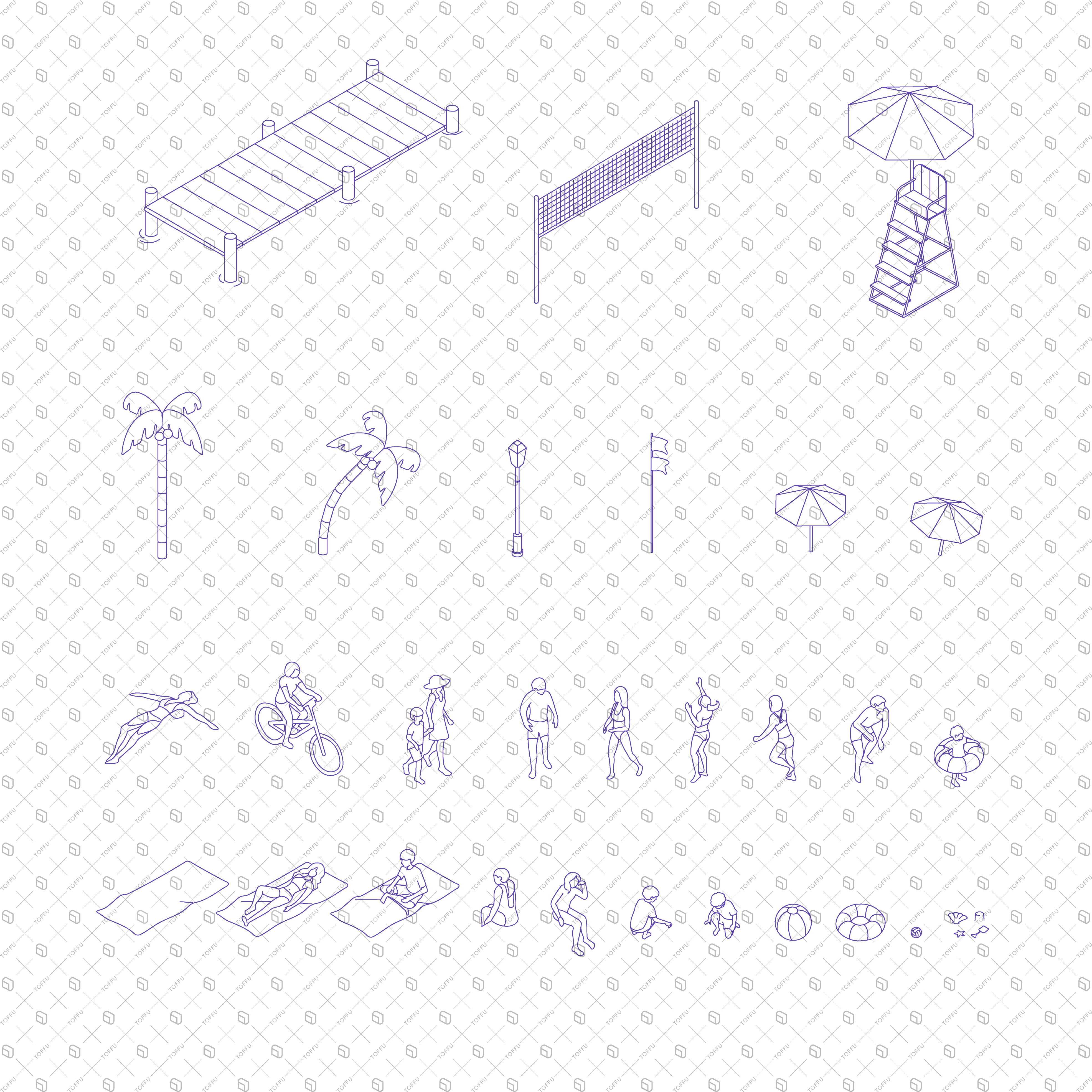 Axonometric People Beach Day PNG - Toffu Co