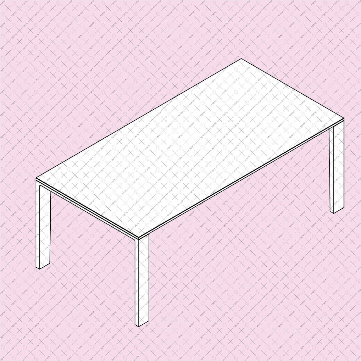 Flat Vector Table Drawing, Plan, Elevations, Isometric PNG - Toffu Co