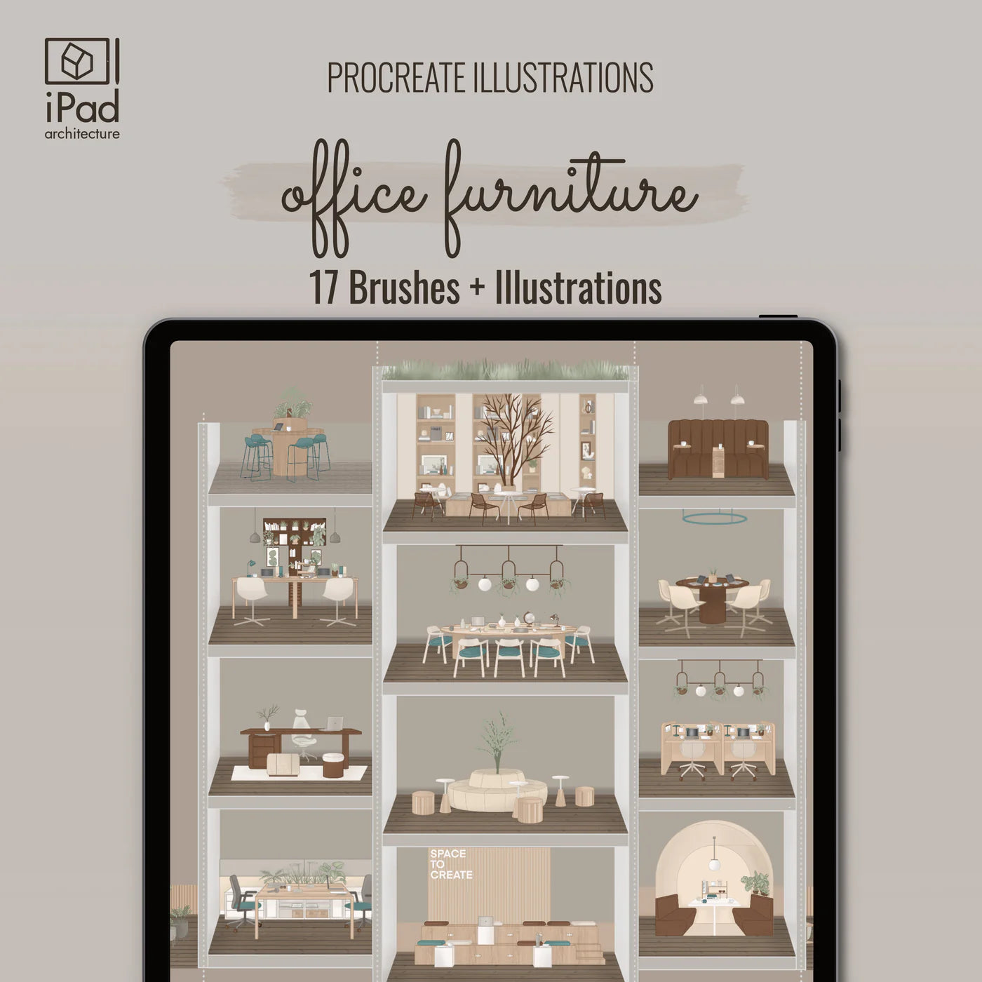 Procreate Illustrations Office Furniture Bundle PNG - Toffu Co