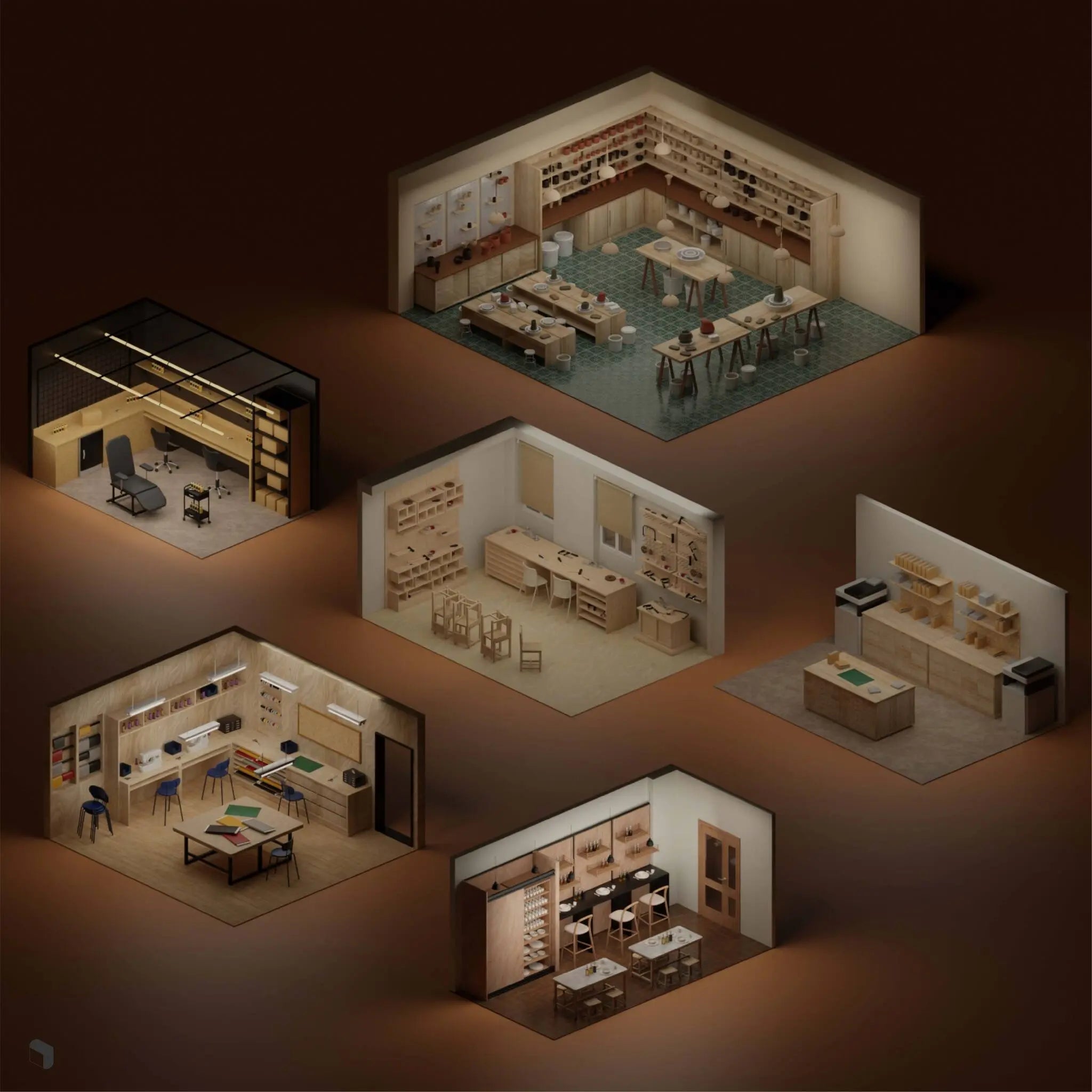 3D Model Workshop Setups Digital Artwork drawings | Toffu Co