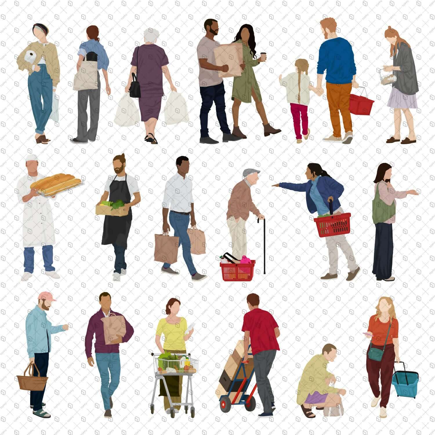 Flat Vector People At The Grocery Store 2 Digital Artwork drawings | Toffu Co