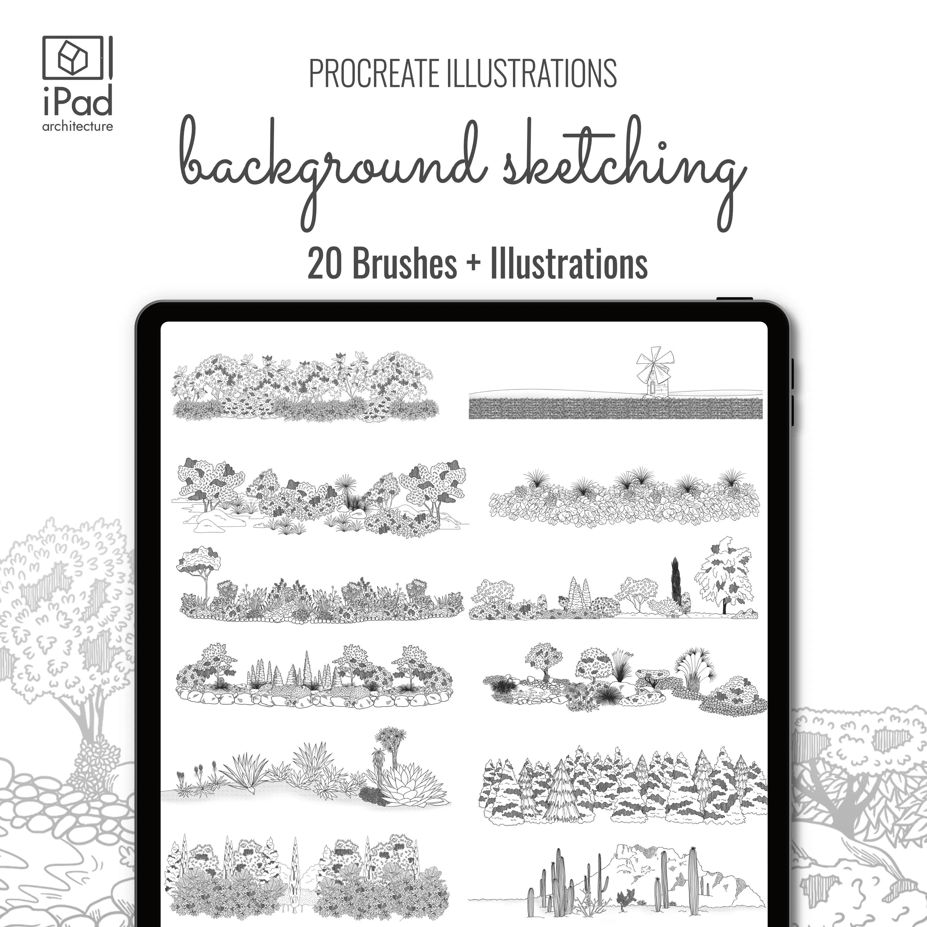 Procreate Background Sketching Brushset & Illustrations Digital Artwork drawings | Toffu Co