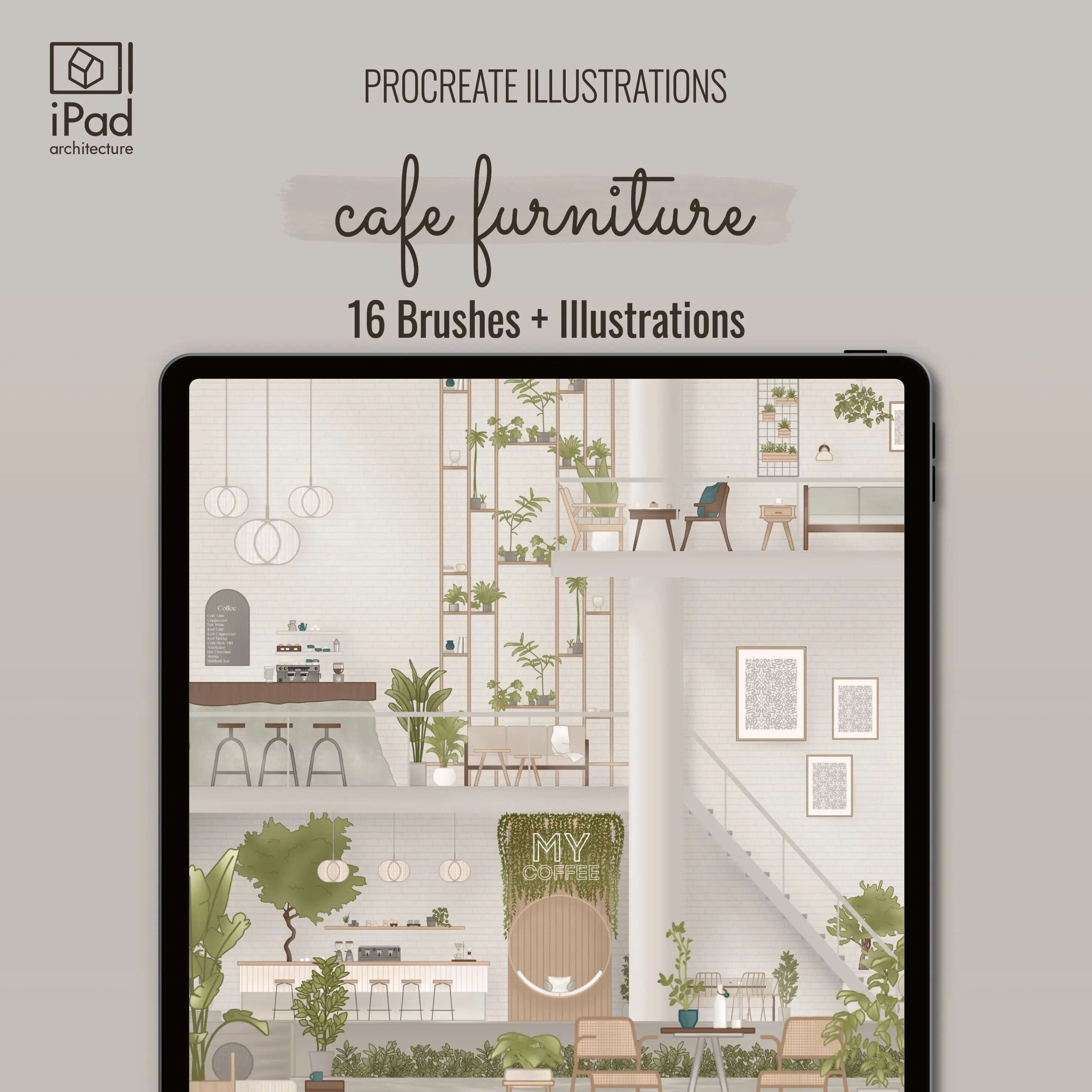 Procreate Cafe Furniture Brushset & Illustrations Digital Artwork drawings | Toffu Co
