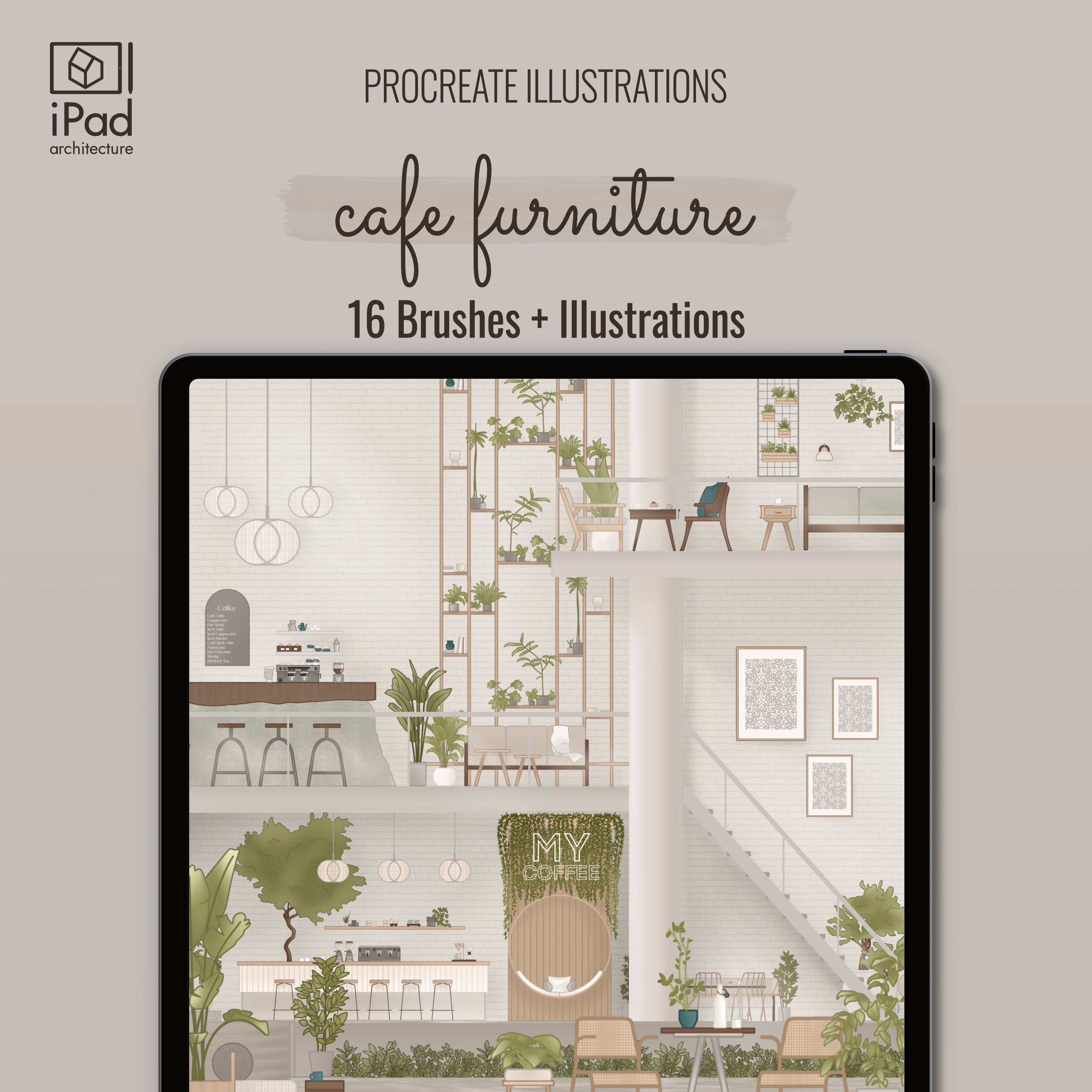 Procreate Cafe Furniture Brushset & Illustrations PNG - Toffu Co