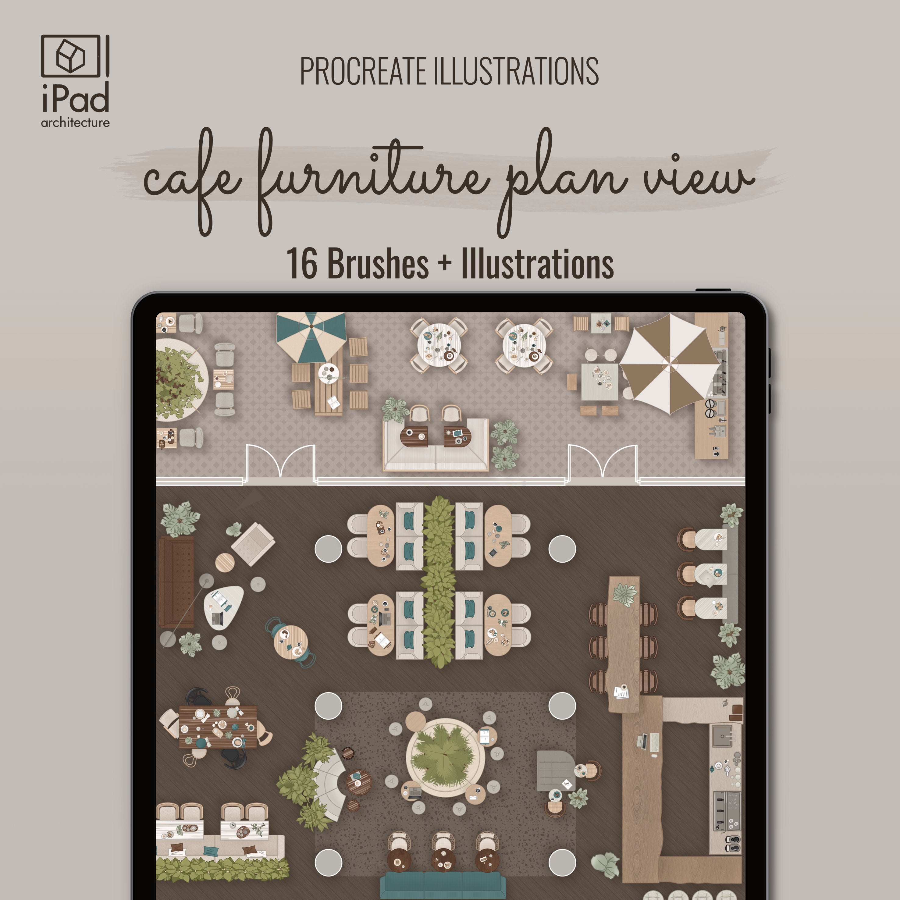 Procreate Cafe Furniture Plan View Brushset & Illustrations PNG - Toffu Co