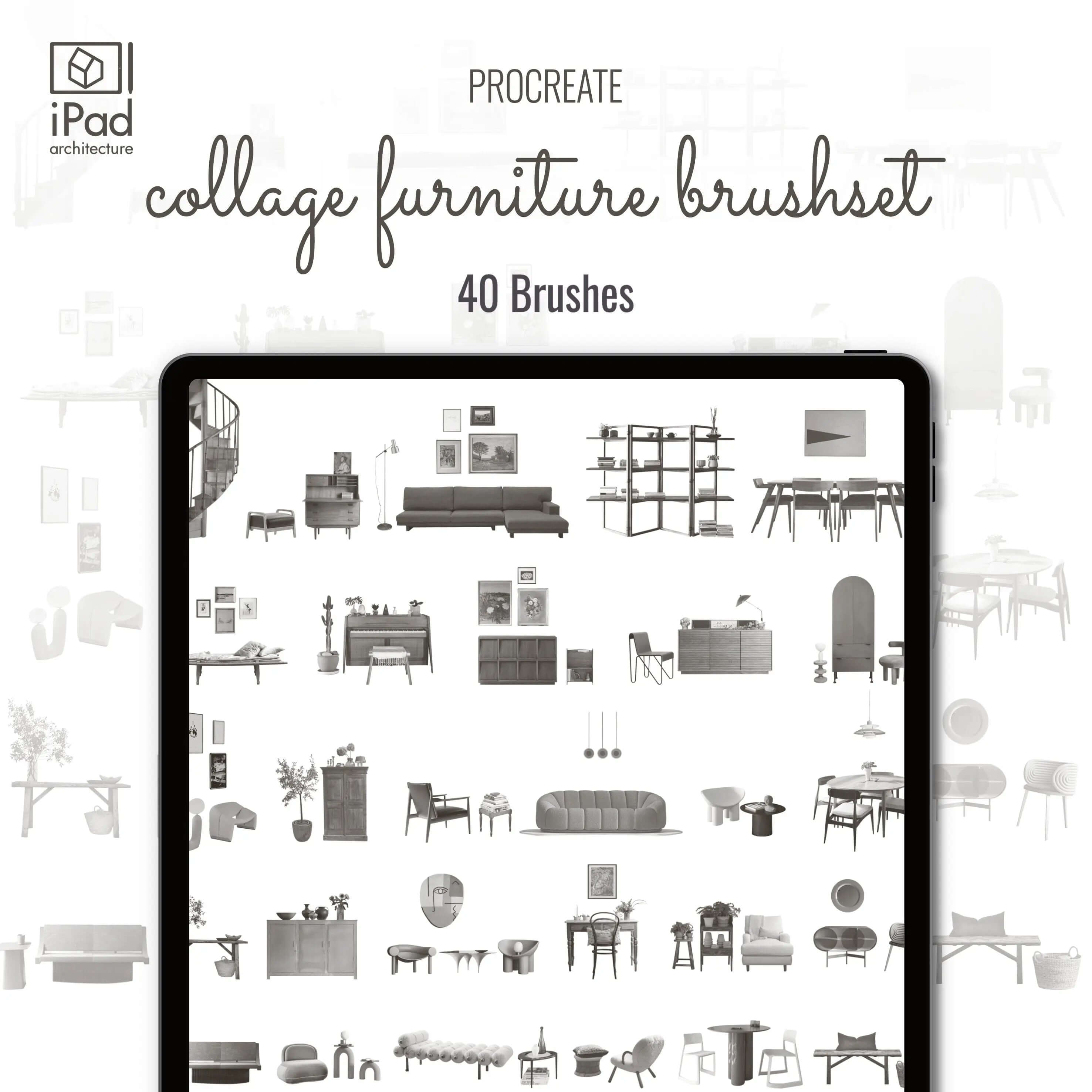 Procreate Collage Furniture Brushset Digital Artwork drawings | Toffu Co