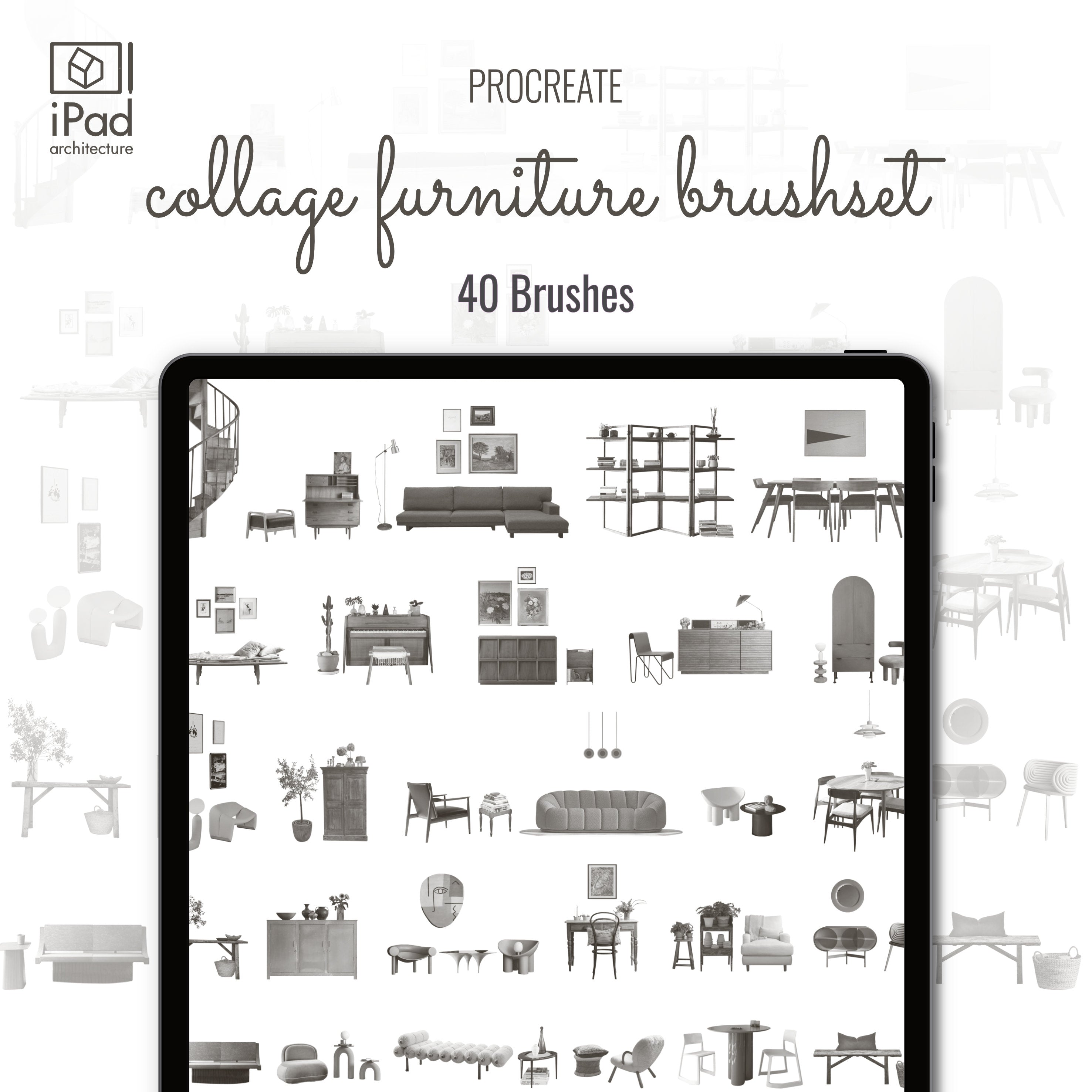 Procreate Collage Furniture Brushset PNG - Toffu Co