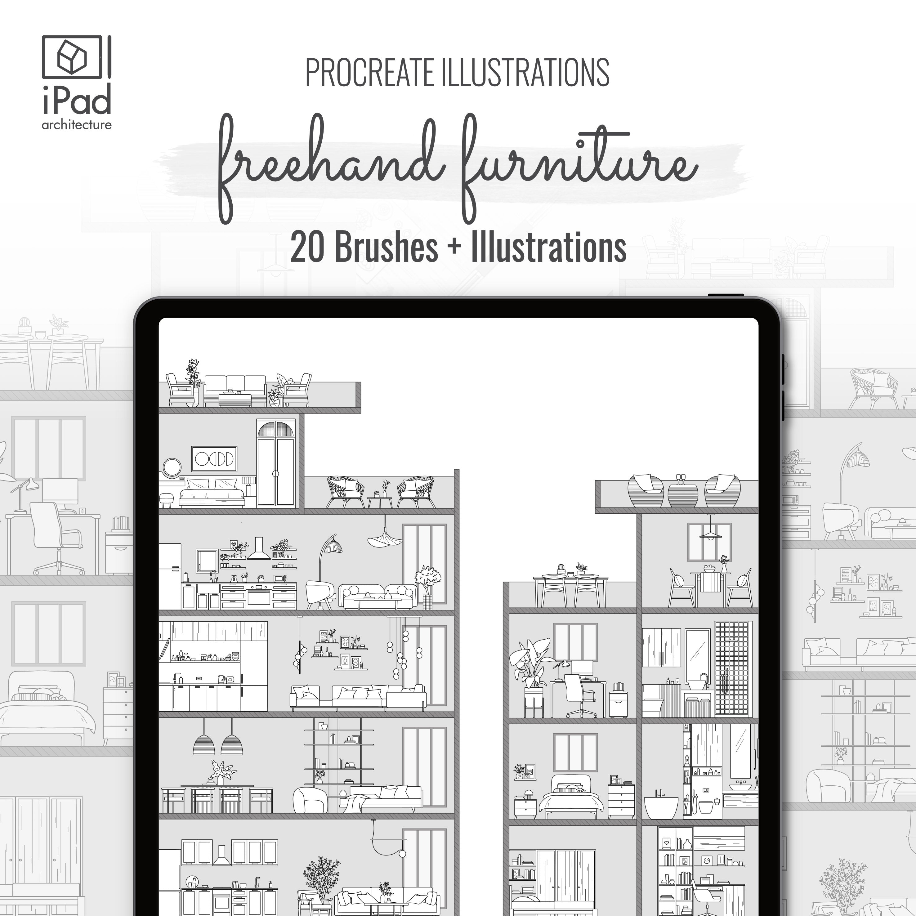 Procreate Freehand Furniture Brushset & Illustrations PNG - Toffu Co