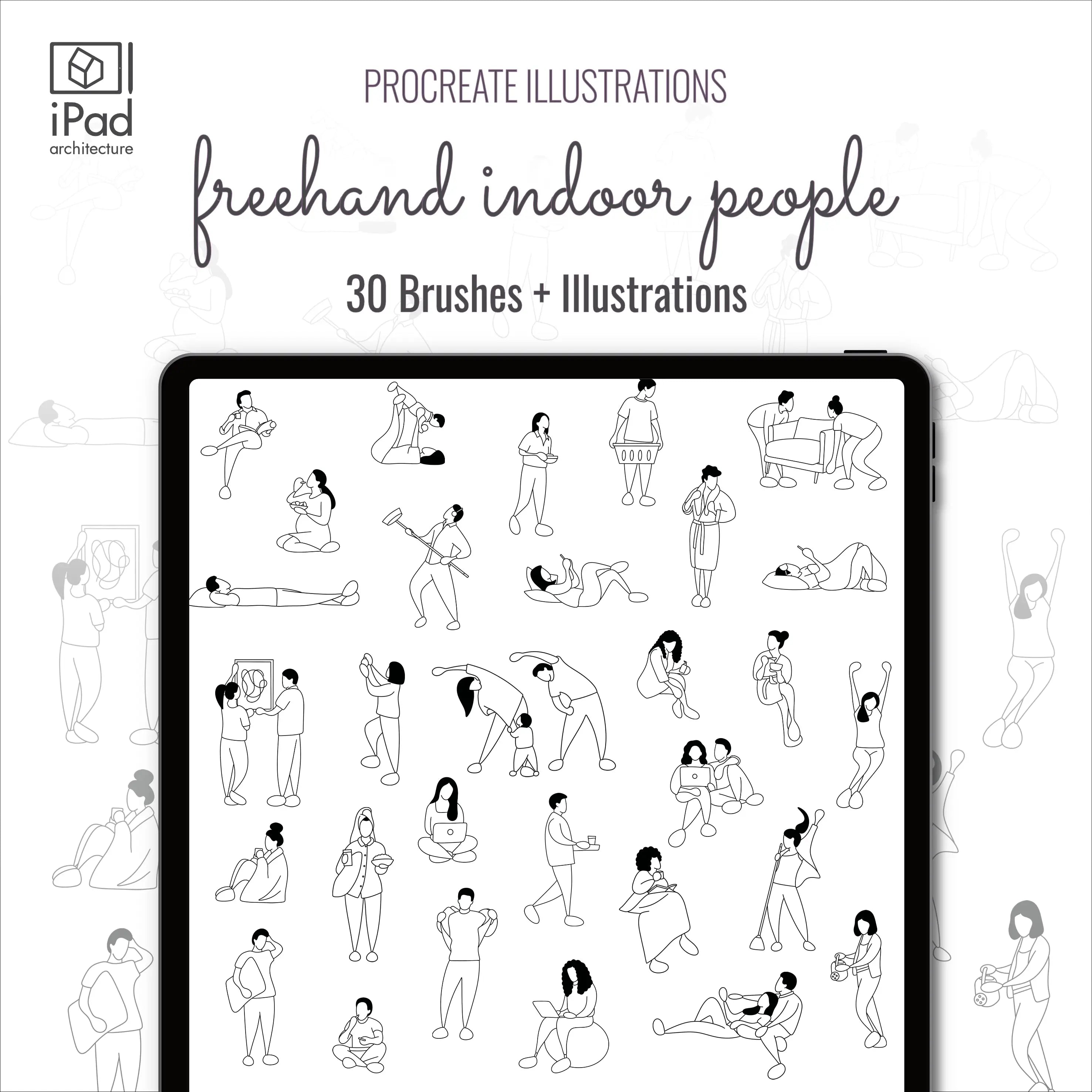 Procreate Freehand Indoor People Brushset & Illustrations Digital Artwork drawings | Toffu Co