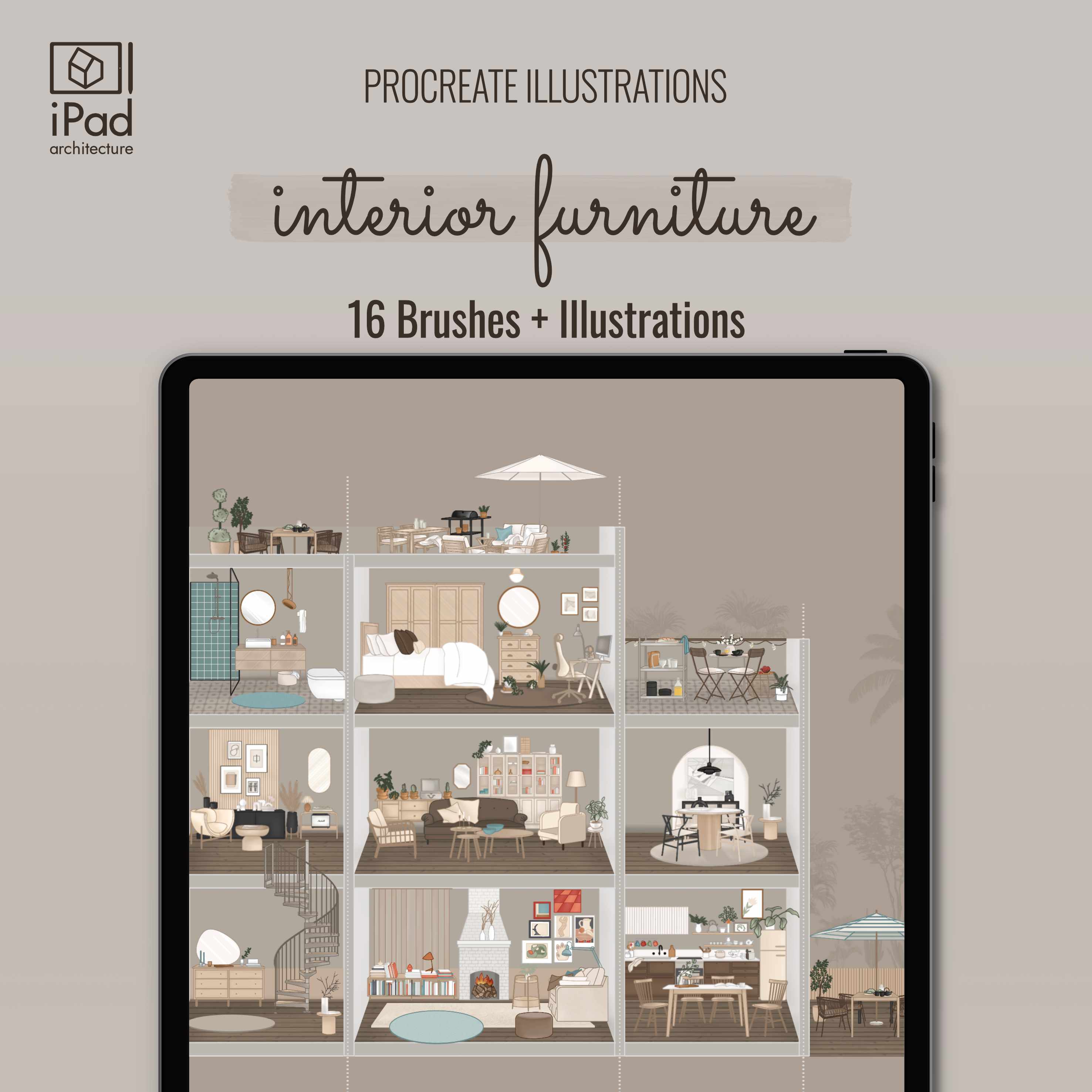 Procreate Interior Furniture Brushset & Illustrations PNG - Toffu Co