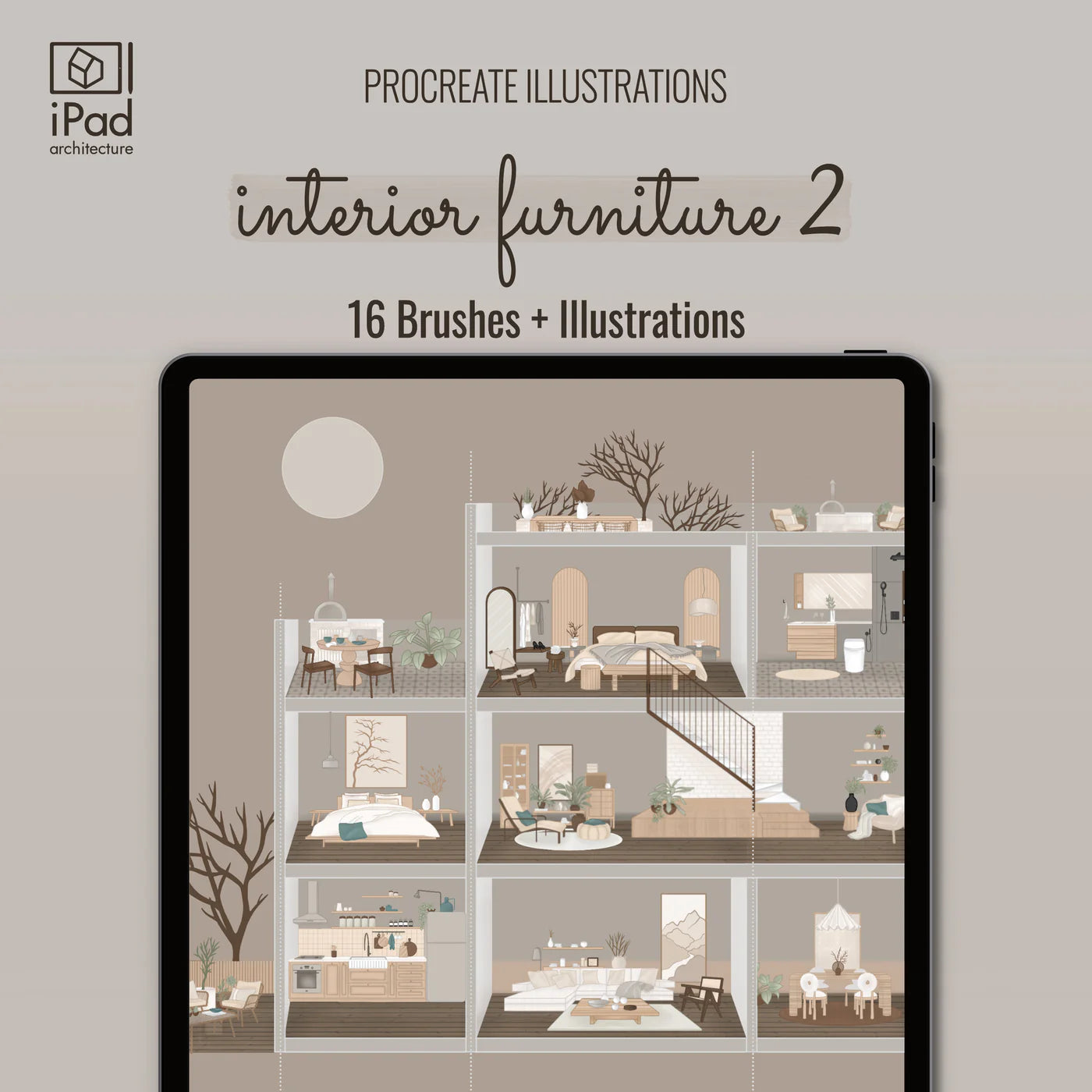 Procreate Illustrations Interior Furniture Bundle PNG - Toffu Co
