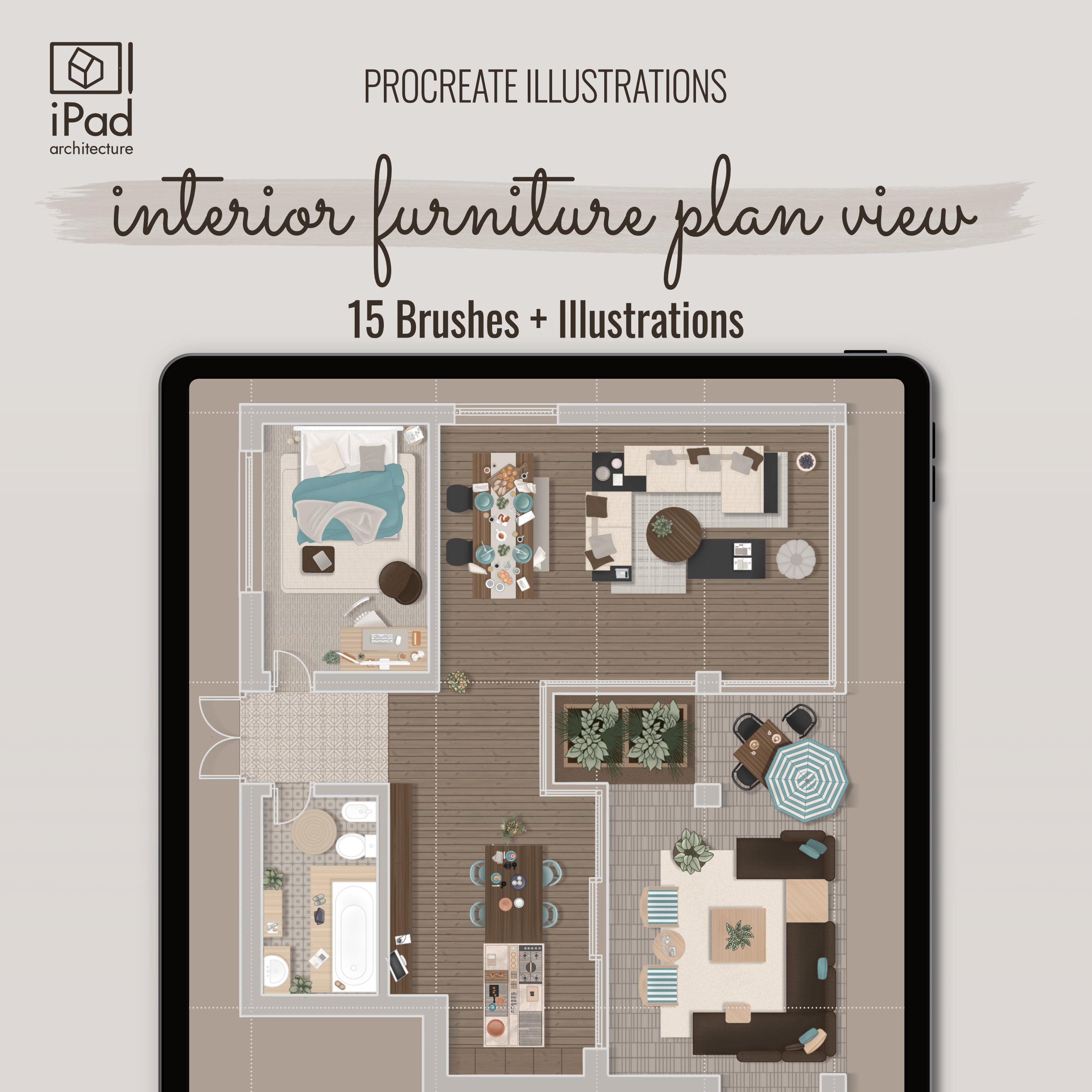 Procreate Interior Furniture Plan View Brushset & Illustrations PNG - Toffu Co