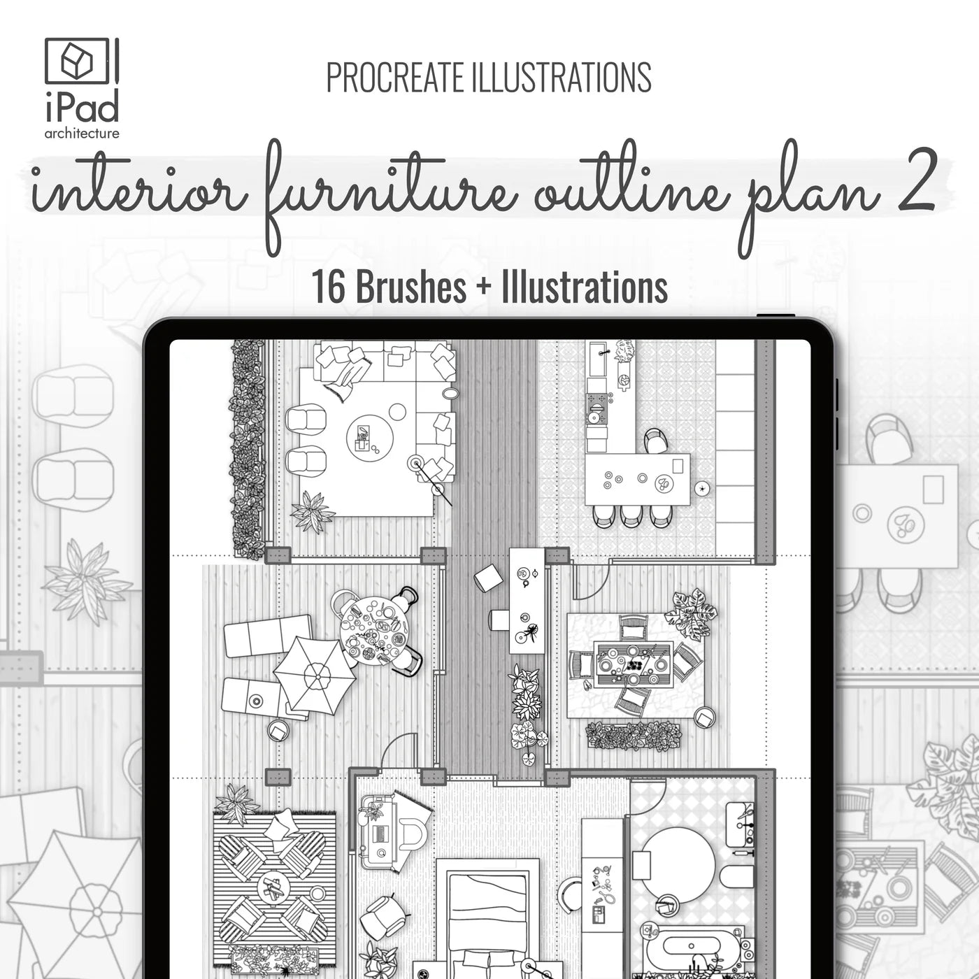 Procreate Illustrations Outline Furniture Bundle PNG - Toffu Co