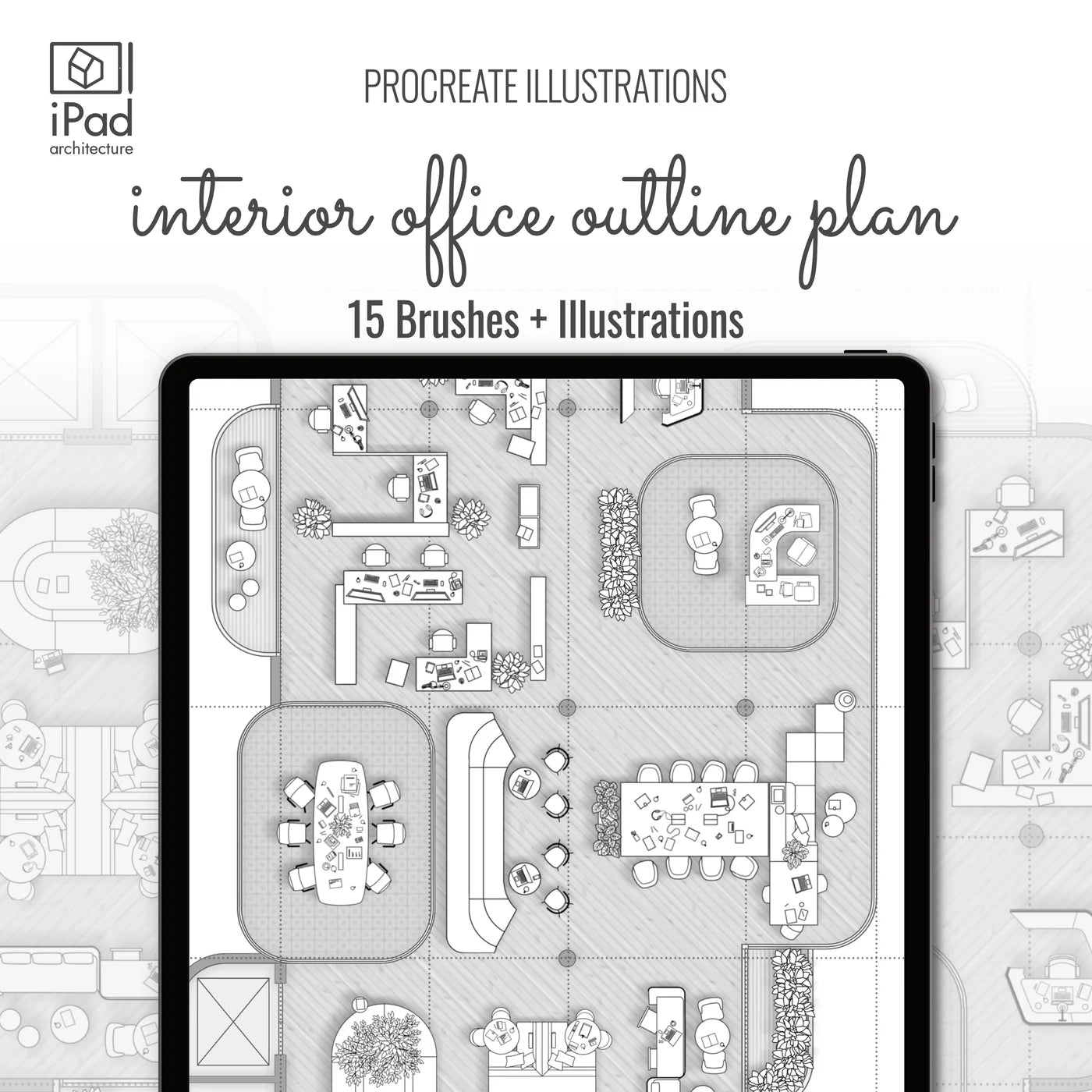Procreate Illustrations Outline Office Furniture Bundle PNG - Toffu Co