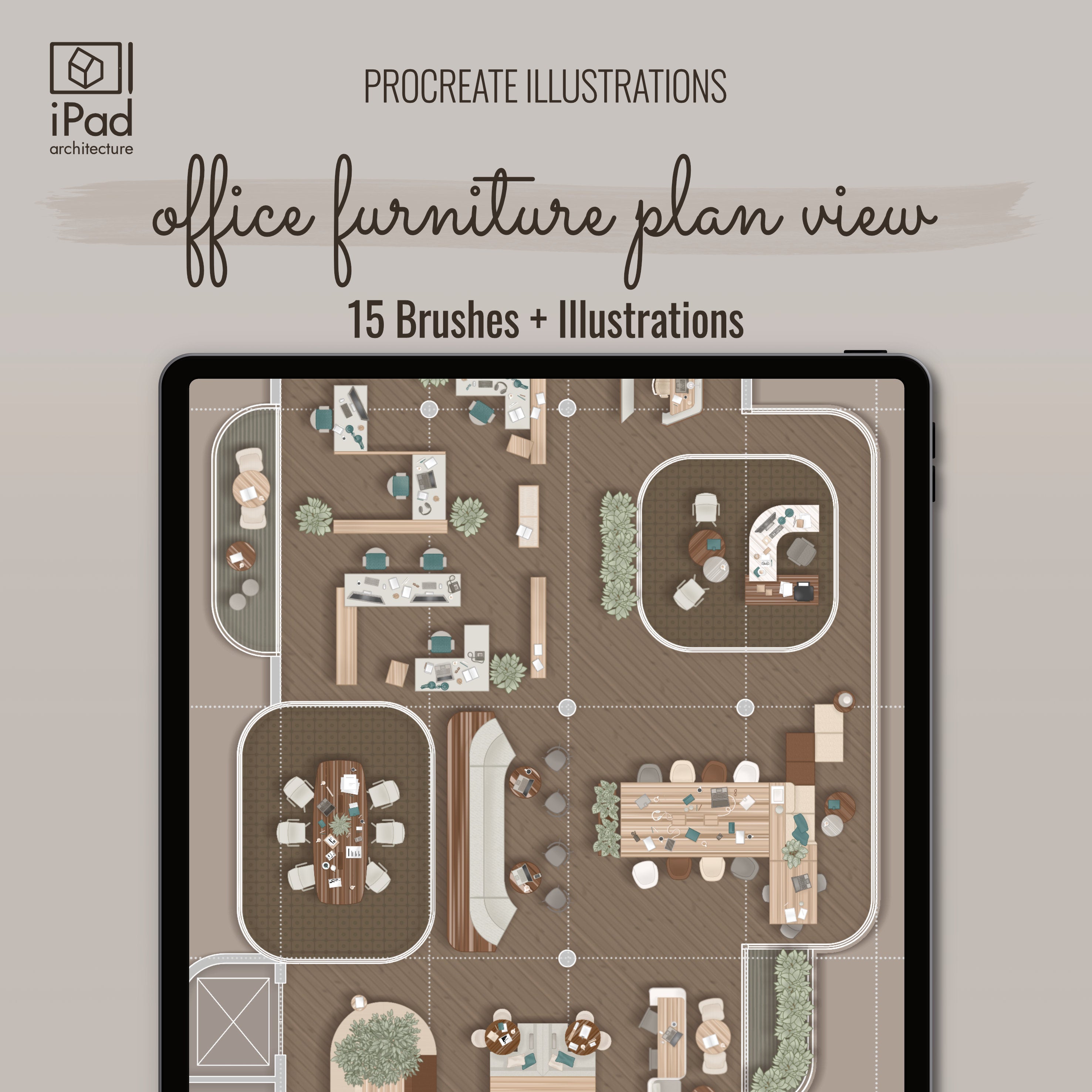 Procreate Office Furniture Plan View Brushset & Illustrations PNG - Toffu Co