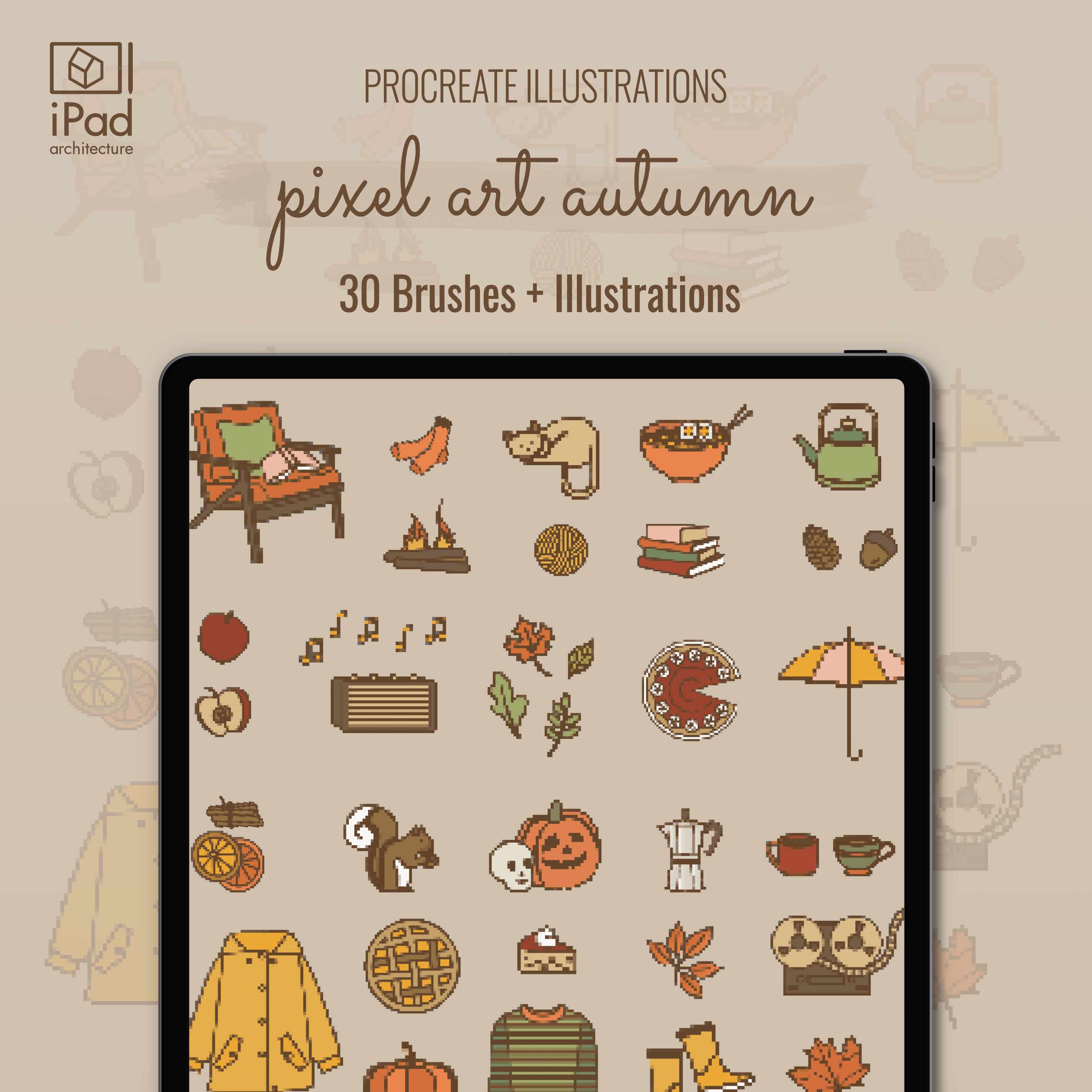 Free - Procreate Pixel Art Autumn Brushset & Illustrations PNG - Toffu Co