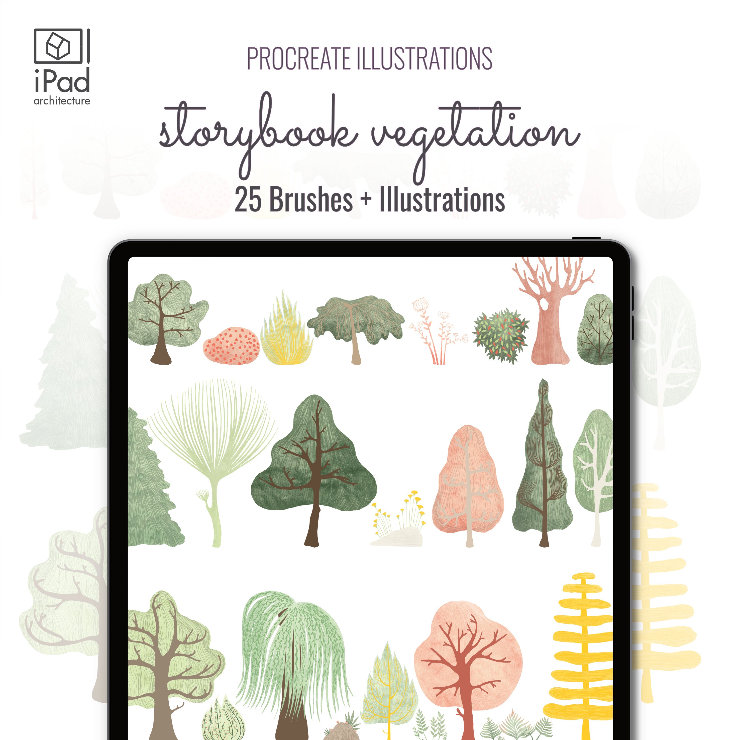 Procreate Storybook Vegetation Brushset & Illustrations PNG - Toffu Co