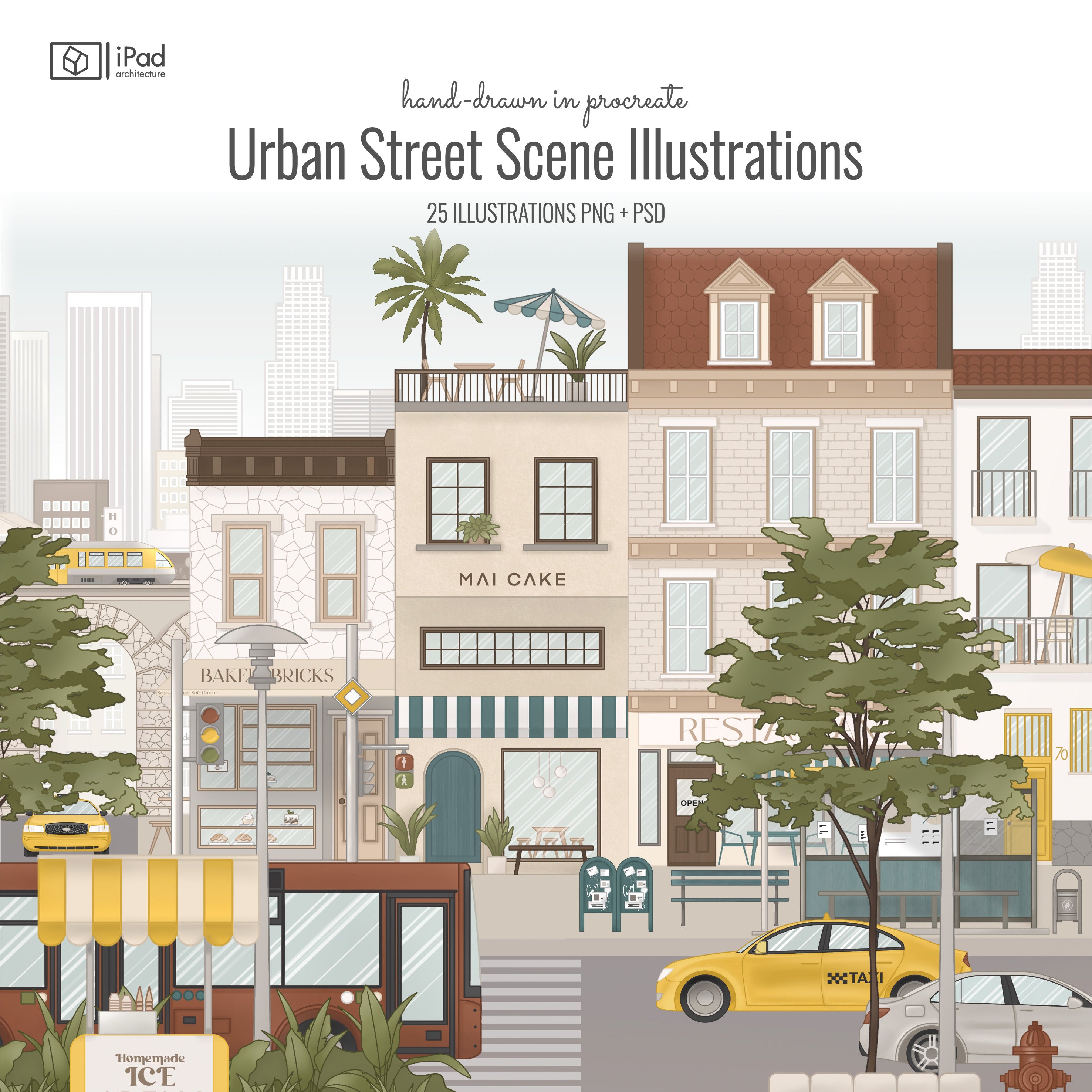 Procreate Urban Street Scene Illustrations PNG - Toffu Co