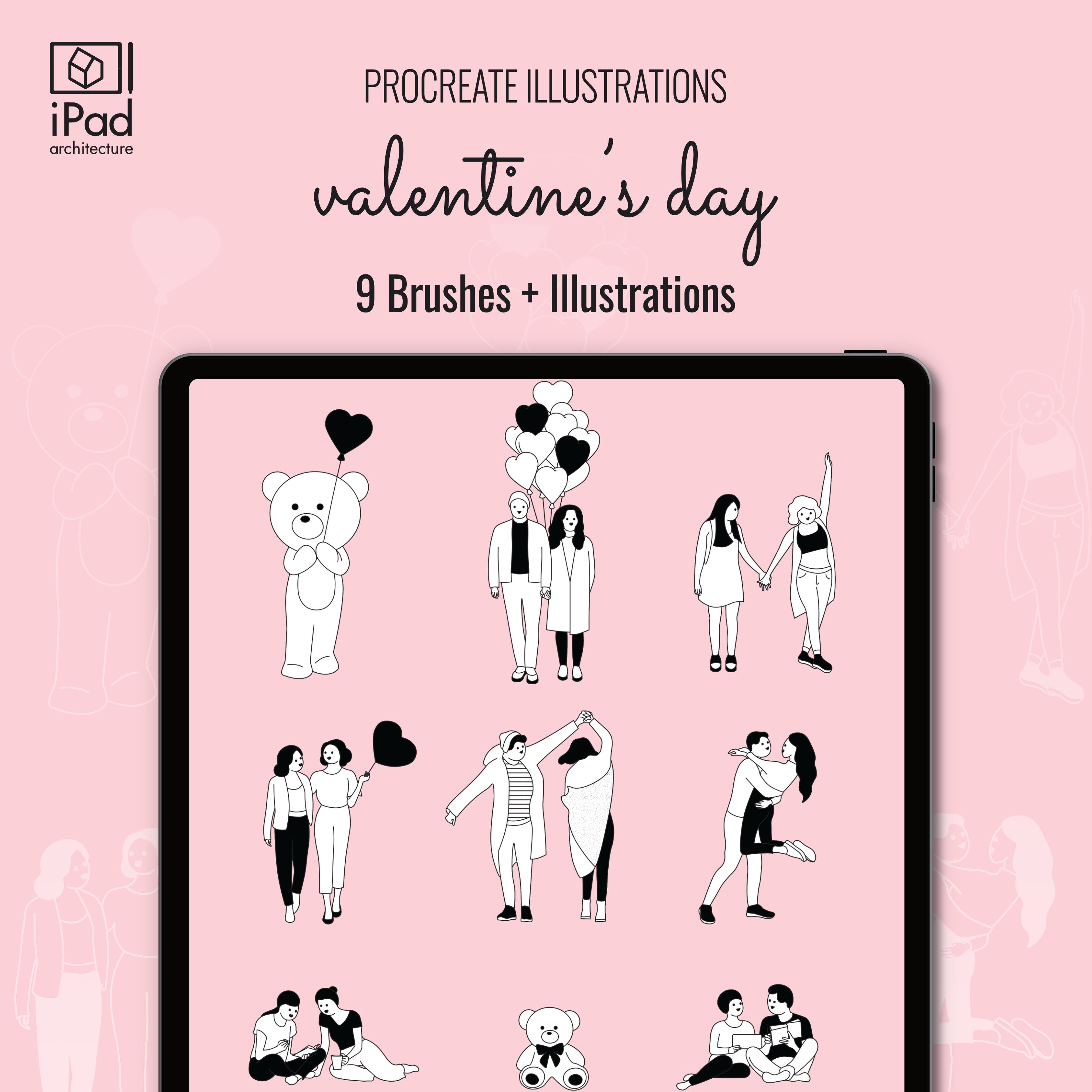 Free - Procreate Valentine's Day Brushset & Illustrations PNG - Toffu Co