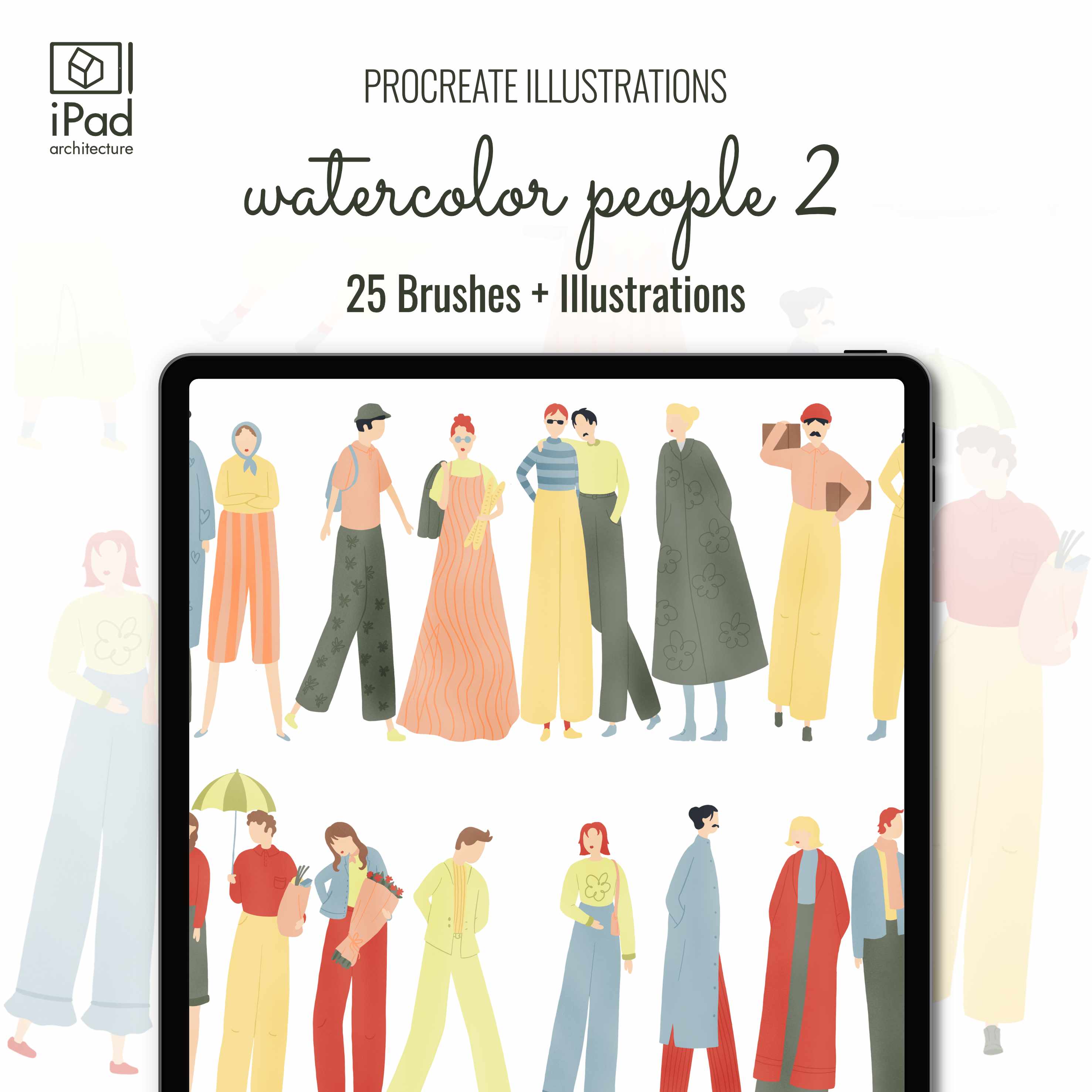 Procreate Watercolor People Brushset & Illustrations 2 PNG - Toffu Co