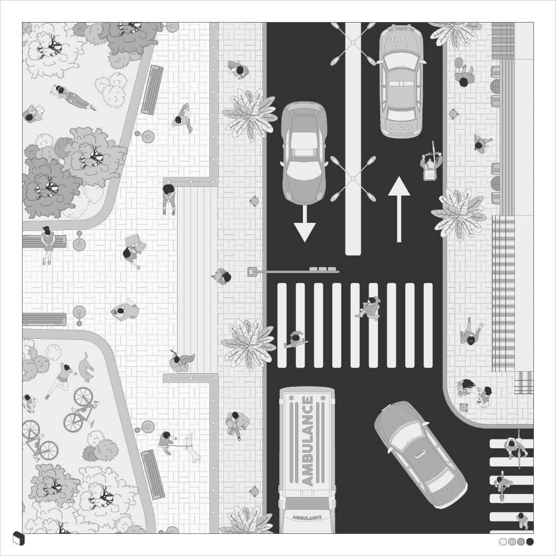 Cad Monochrome Street Top View Digital Artwork drawings | Toffu Co