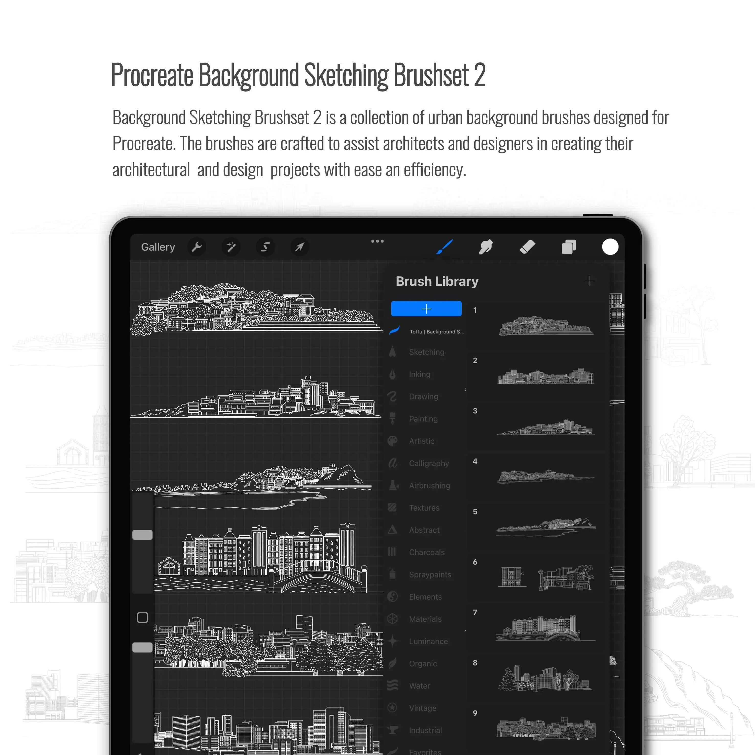 Procreate Background Sketching Brushset & Illustrations 2 Digital Artwork drawings | Toffu Co
